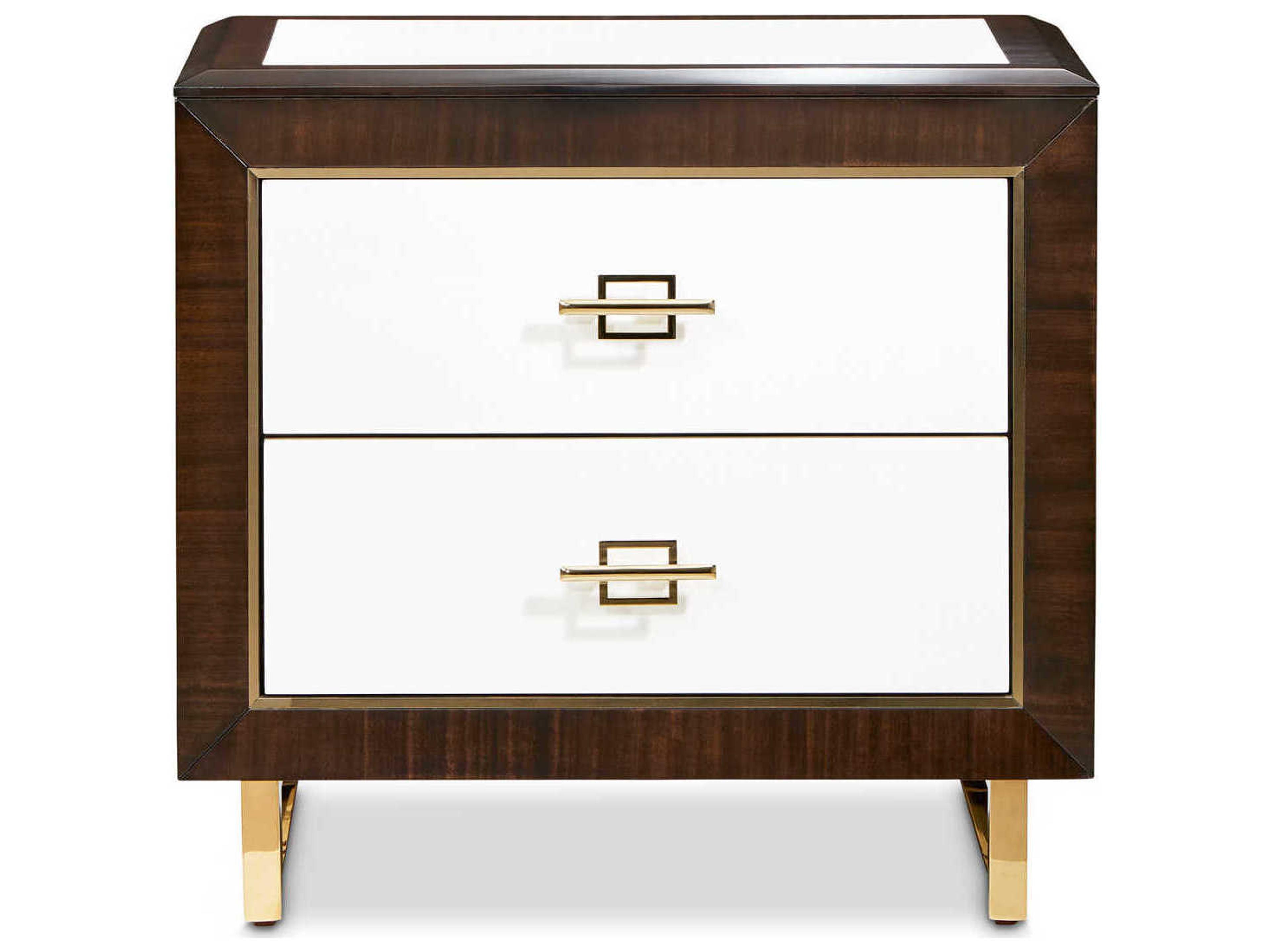 Luxecor Gilded 2-Drawers Brown Poplar Wood Nightstand