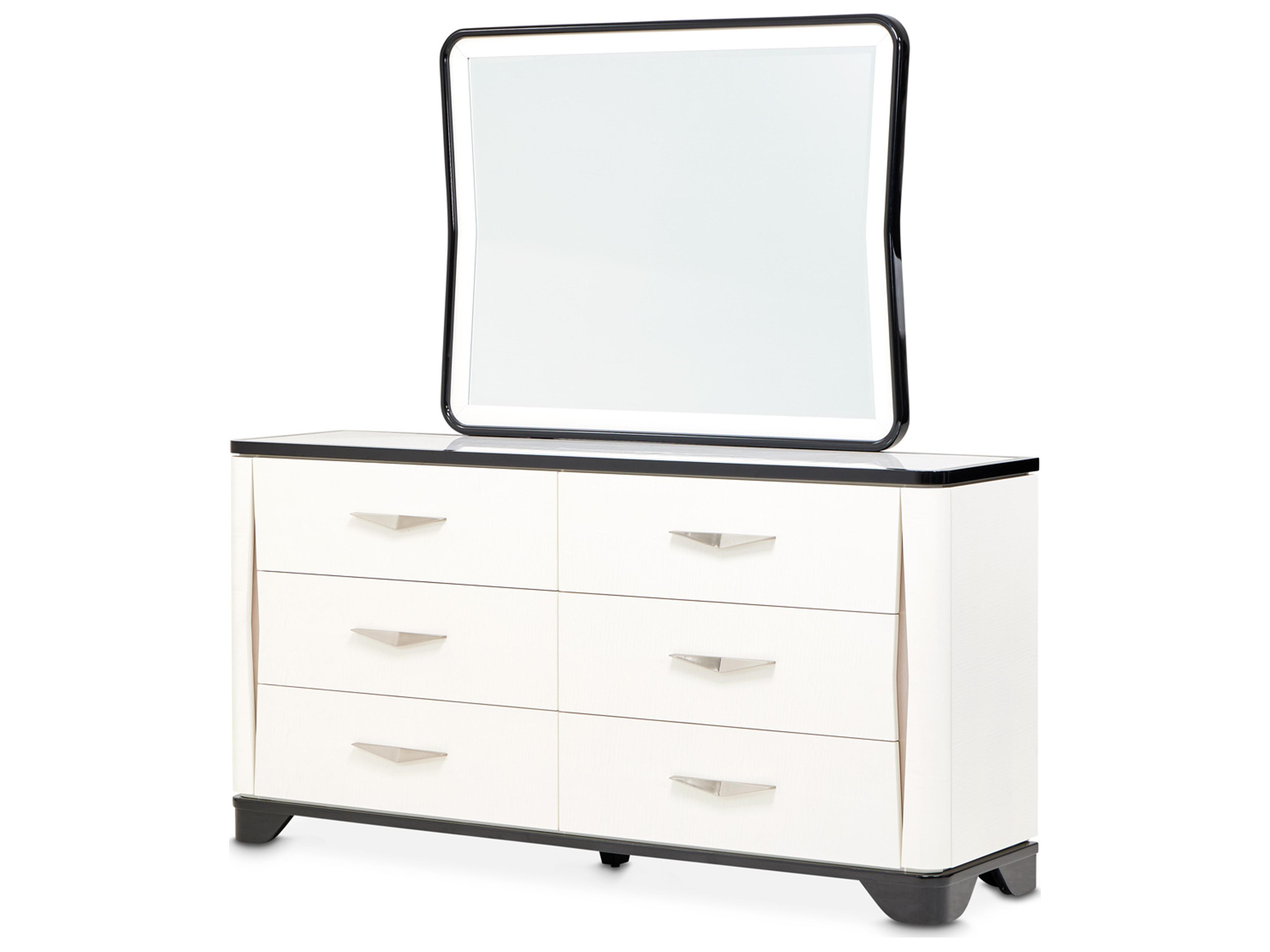 Tuxedo 6-Drawers Black Poplar Wood Double Dresser and Mirror Set