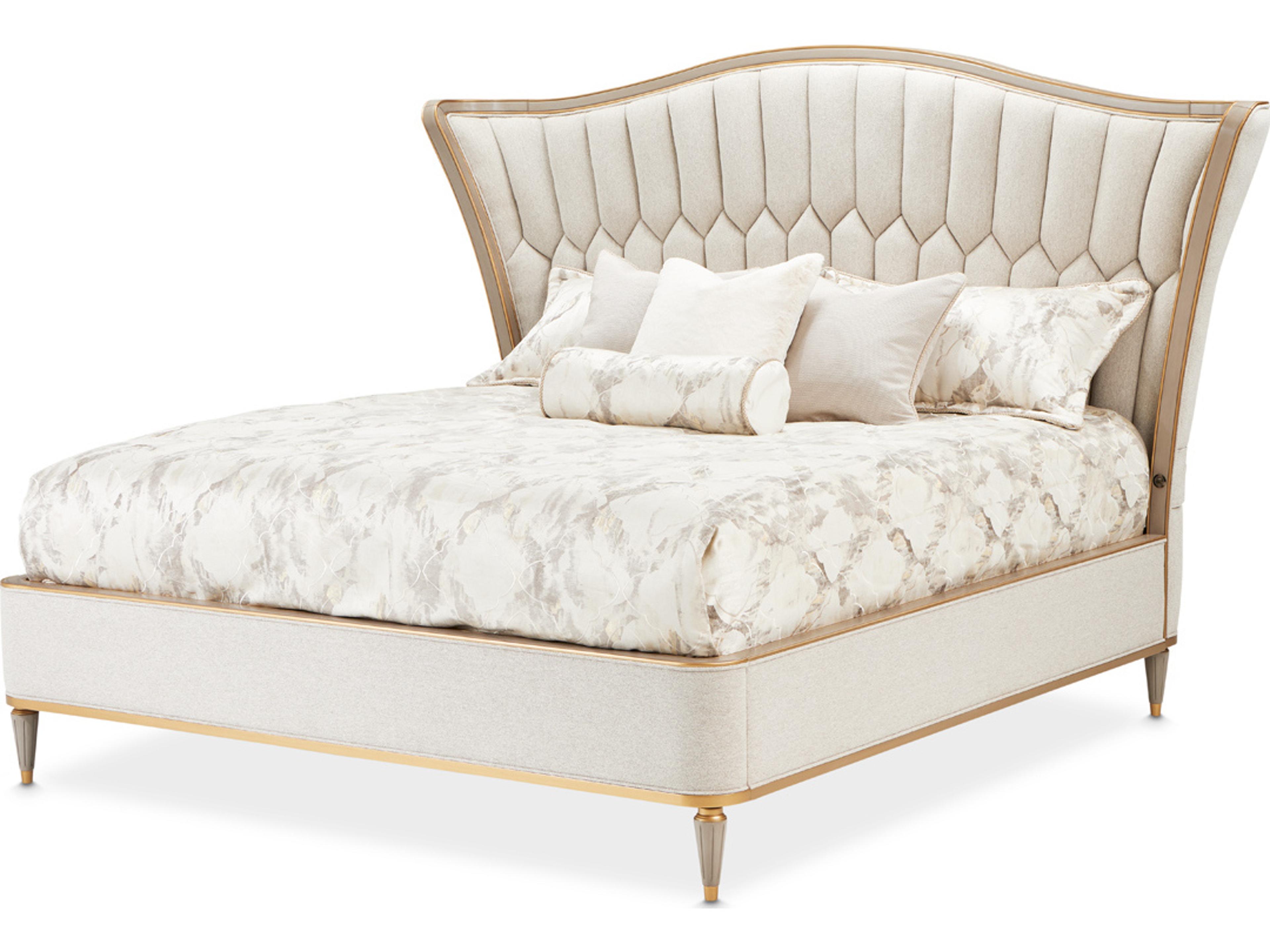 St. Charles Gray Poplar Wood Upholstered King Platform Bed