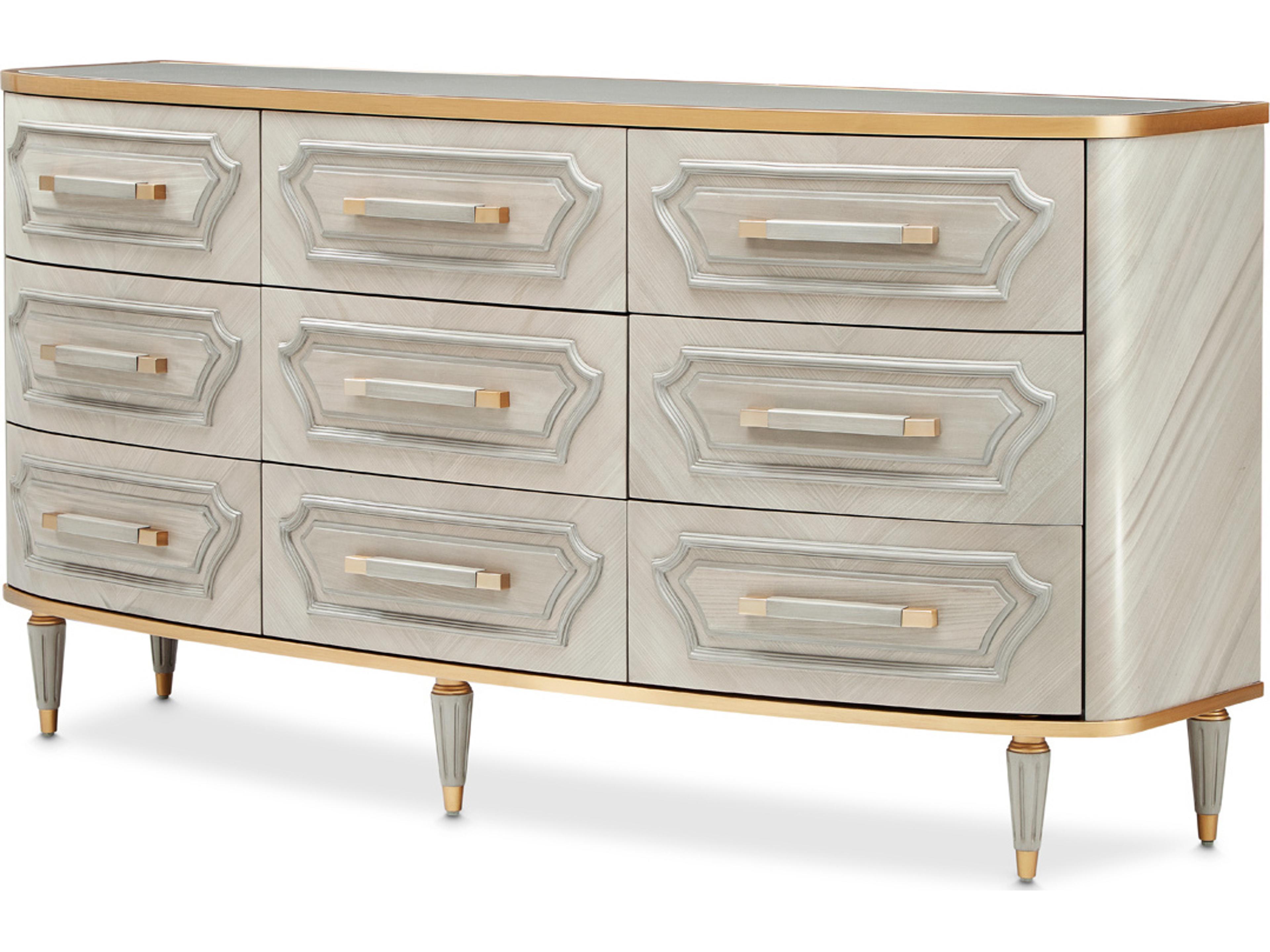 St. Charles 9-Drawer Dresser in Dove Gray with Marbled Top