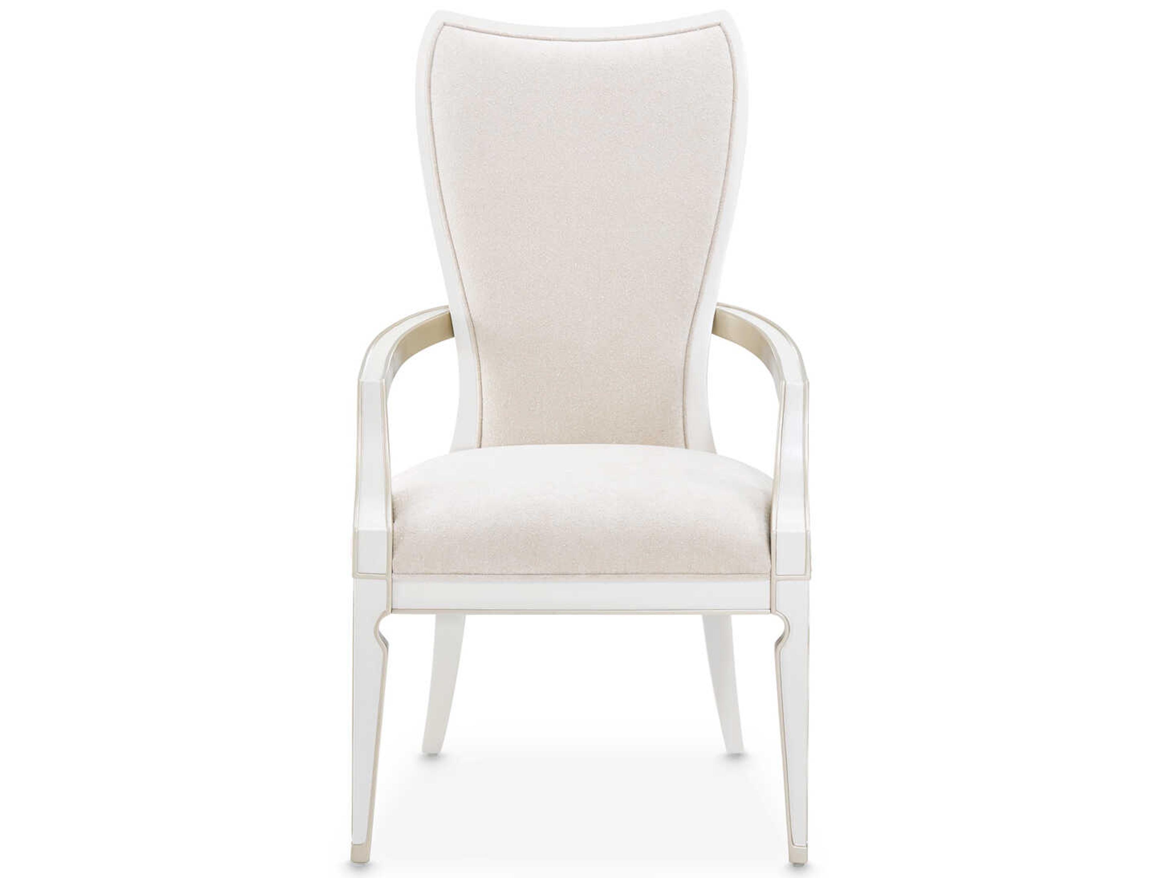 Luxecor Gilded Poplar Wood White Upholstered Arm Dining Chair