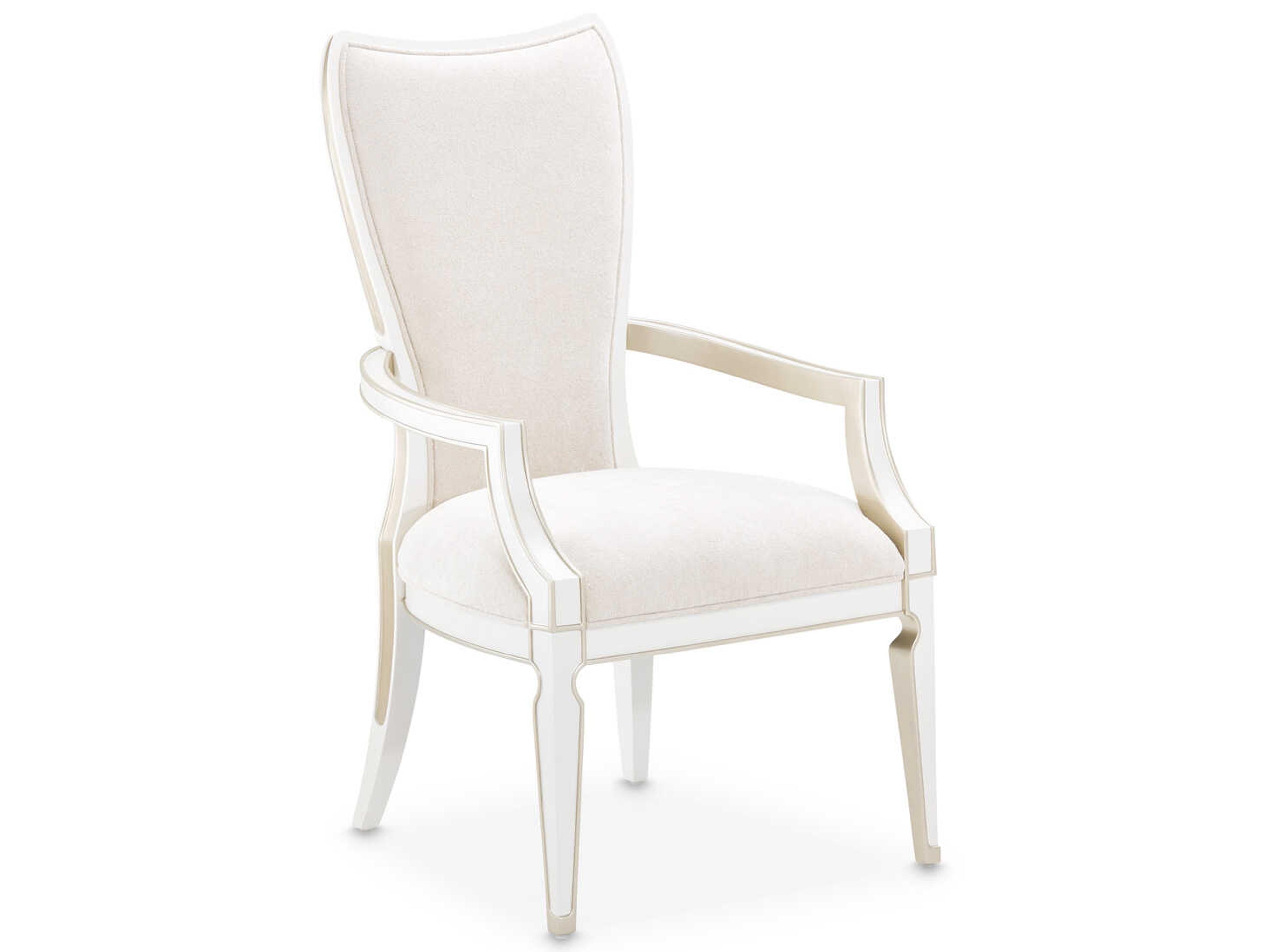 Luxecor Gilded Poplar Wood White Upholstered Arm Dining Chair