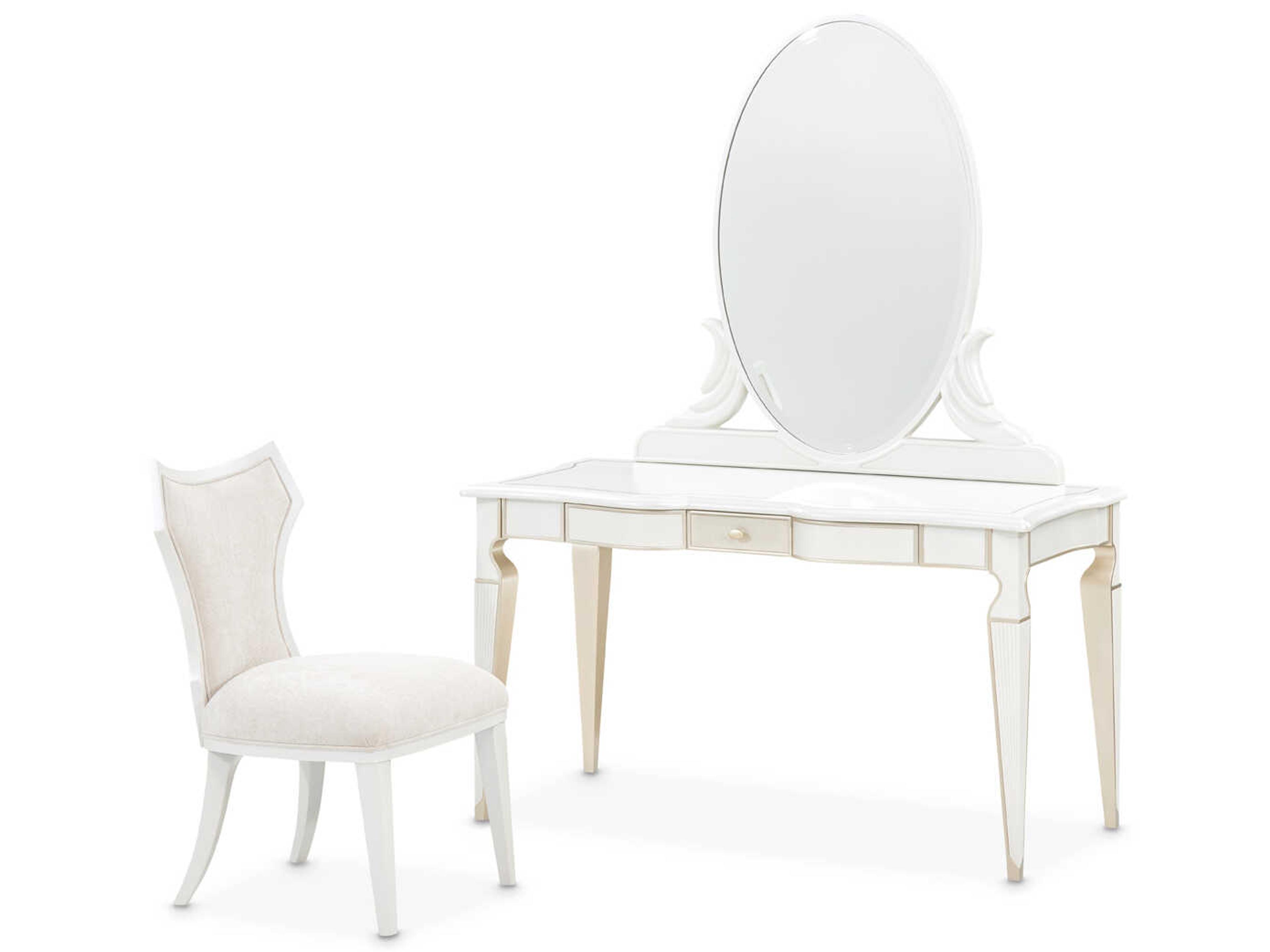 La Marisia Poplar Wood Vanity Table with Mirror and Chair