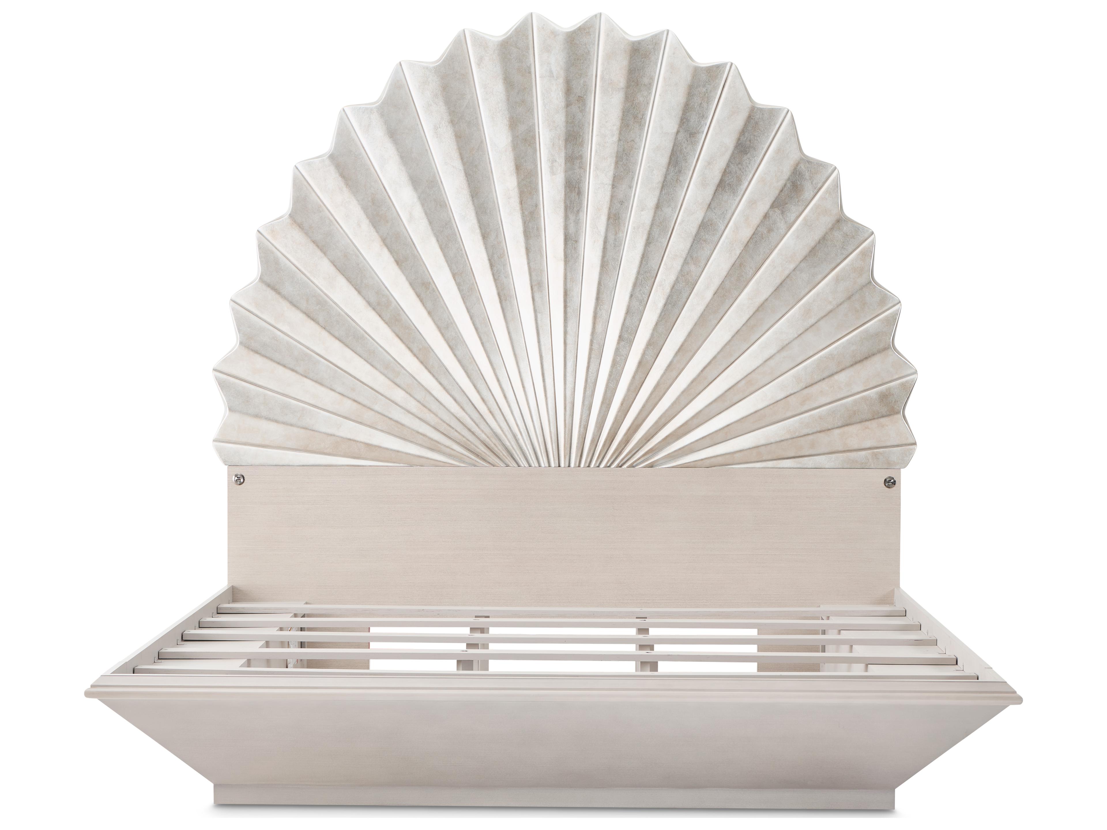 Gilded Silver Leaf Gray Poplar Wood King Platform Bed