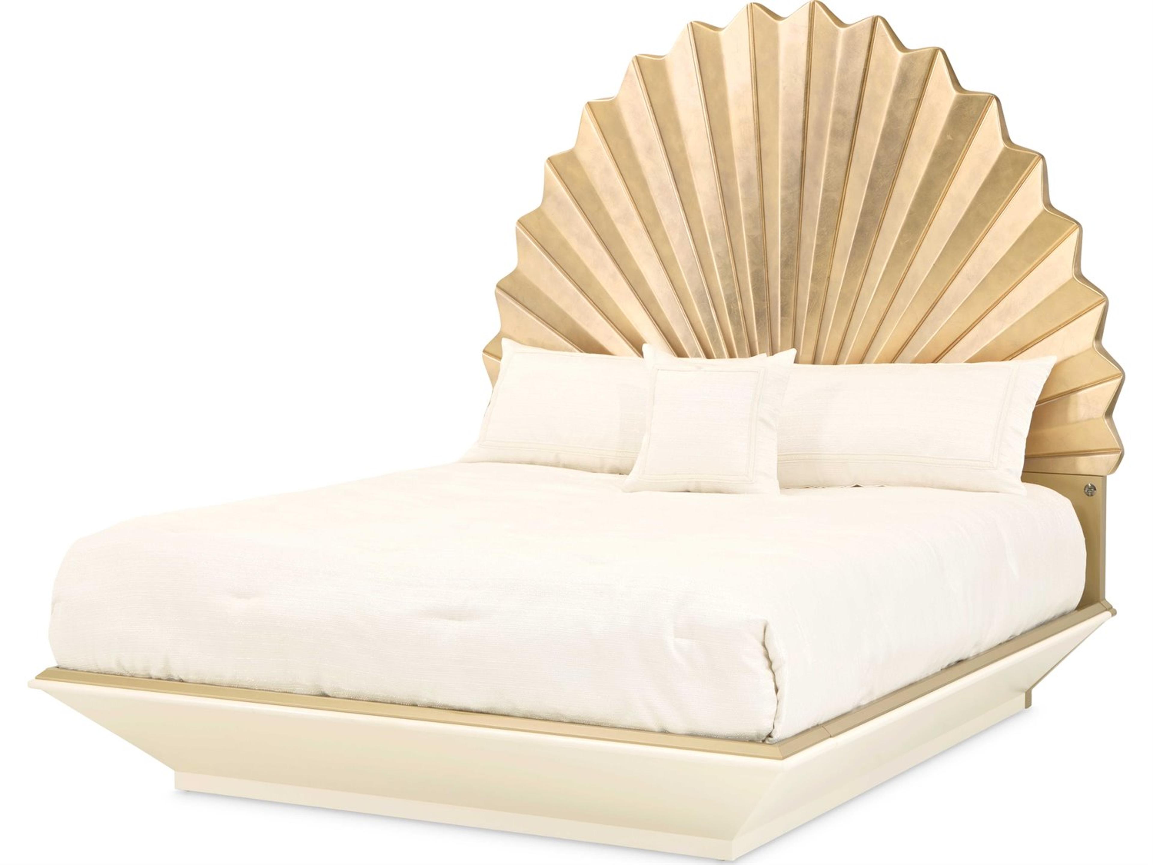 Gilded Gold Leaf Poplar Wood King Platform Bed
