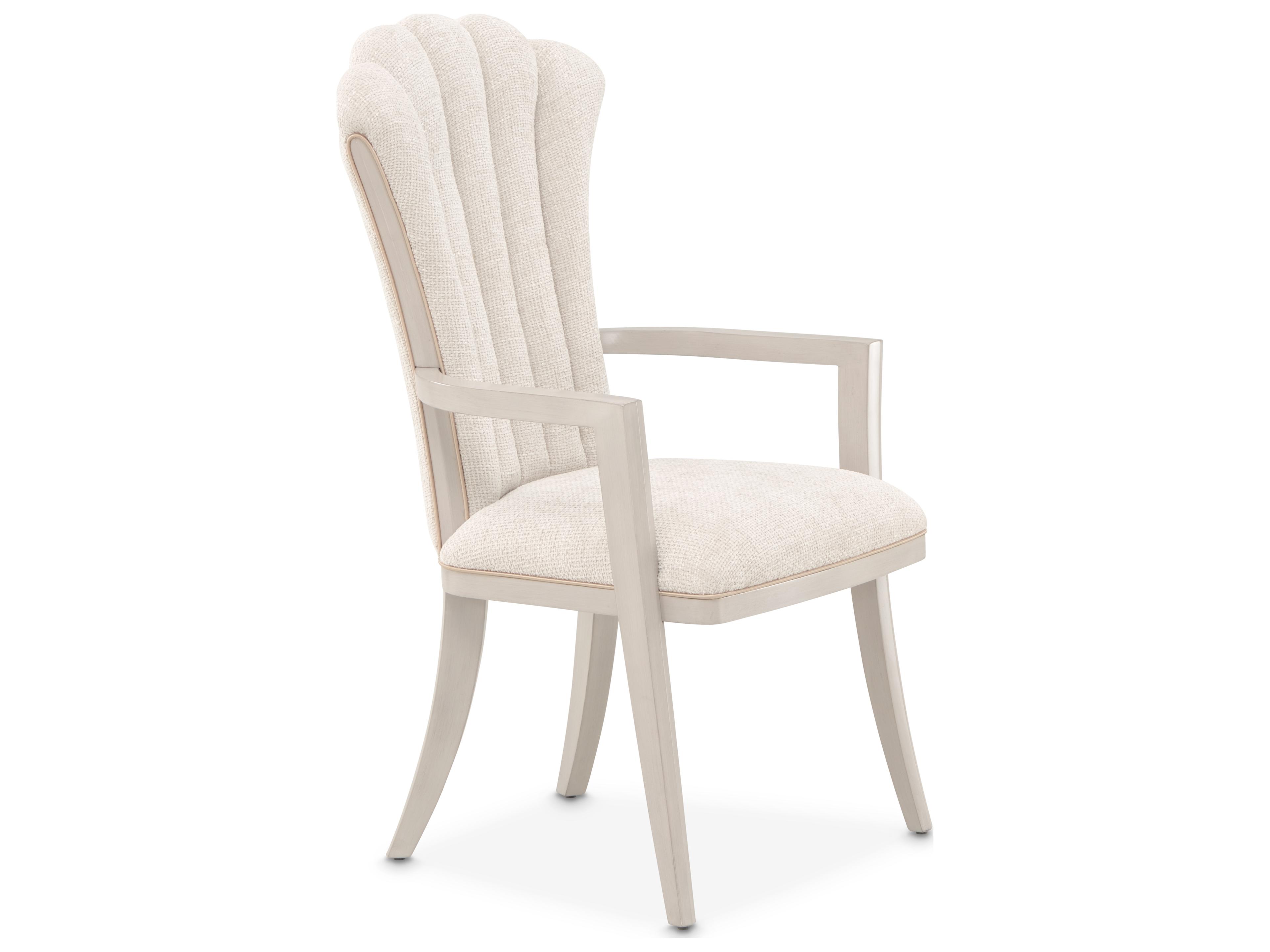 Gilded Poplar Wood Beige Upholstered Arm Dining Chair
