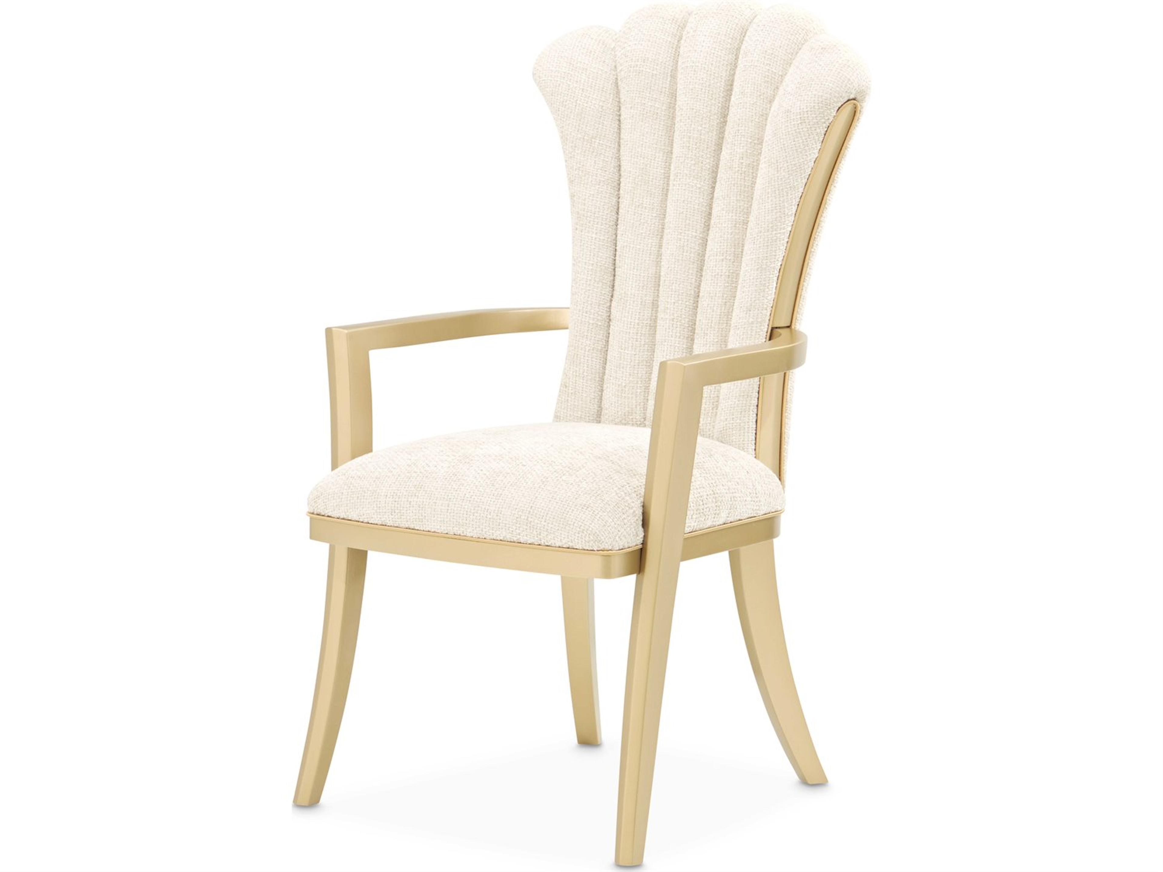 Gilded Rubberwood Gold Upholstered Arm Dining Chair Set of 2