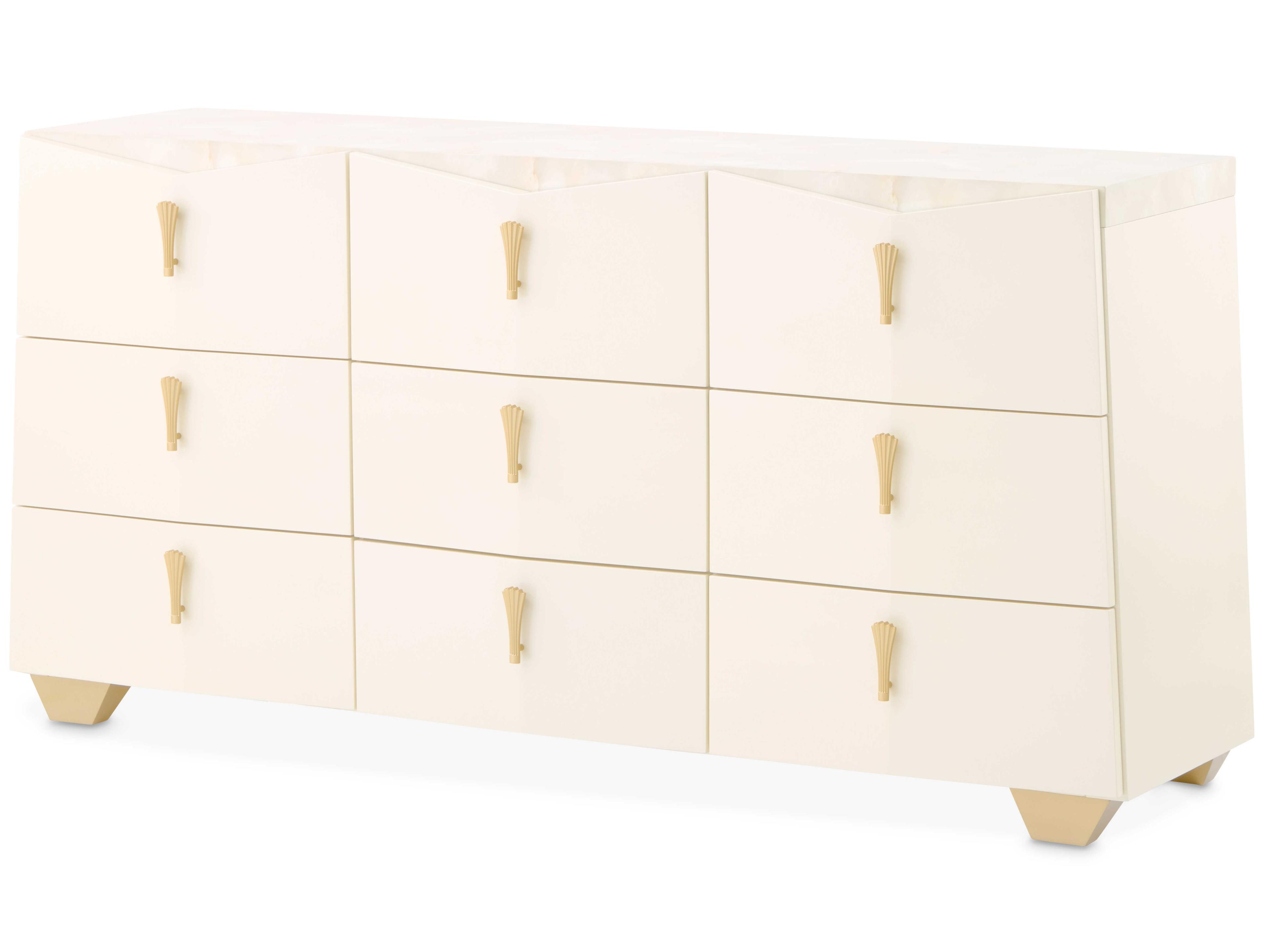 Fantosini Gold 9-Drawer Dresser in Creamy Pearl and Gold