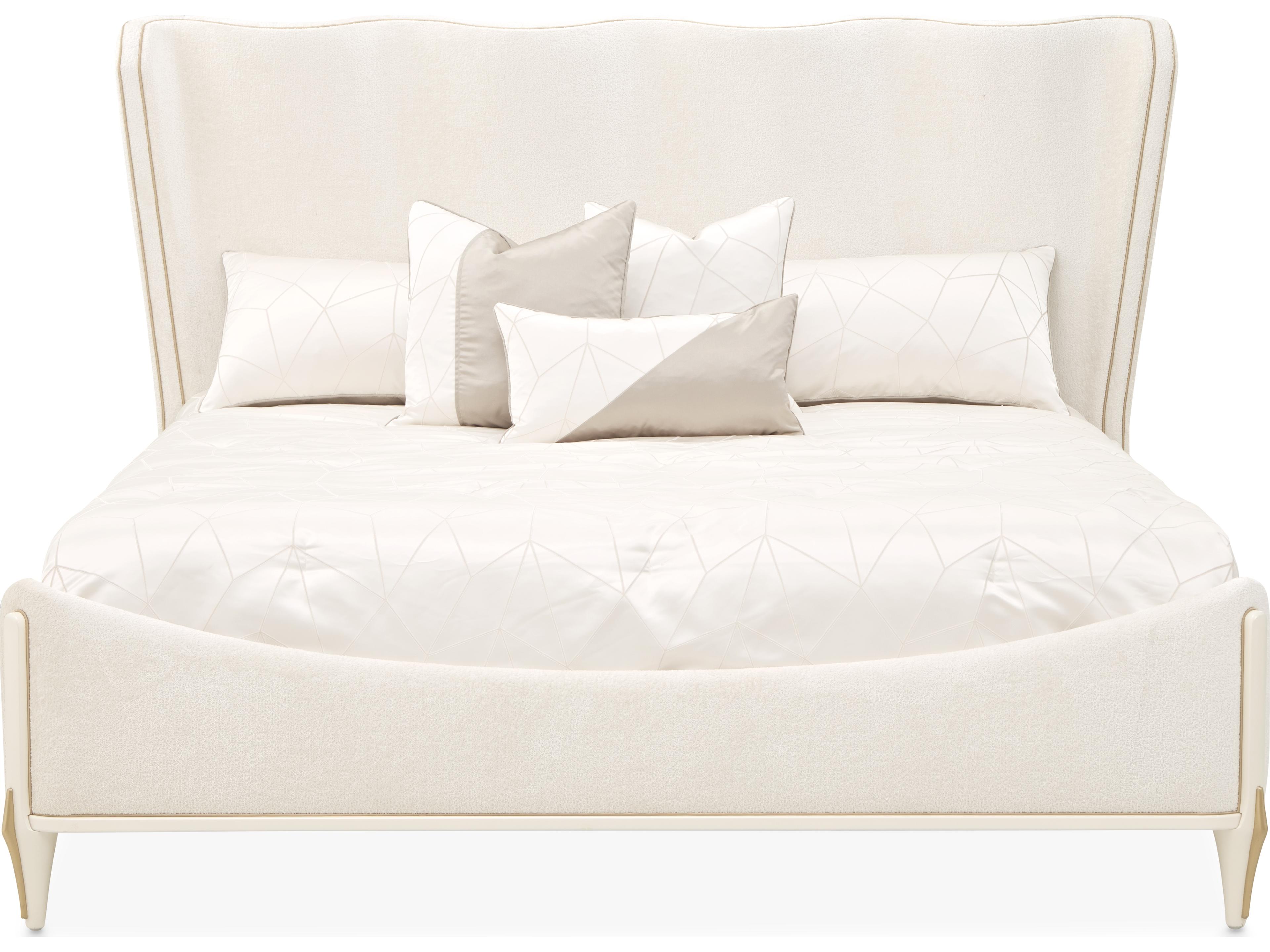 Luxecor Gilded Starlight Creamy Pearl Beige Poplar Wood Upholstered King Panel Bed