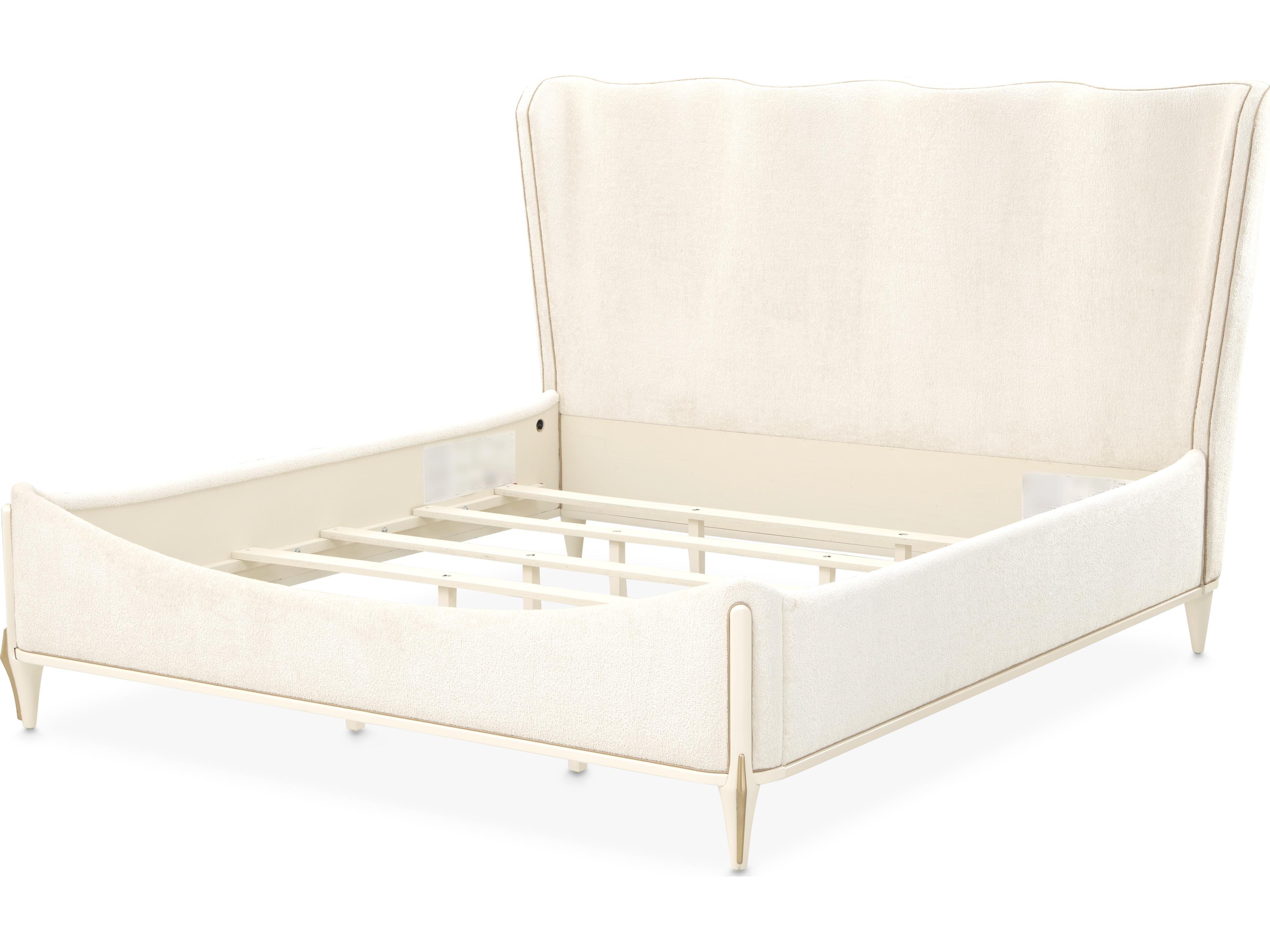 Luxecor Gilded Starlight Creamy Pearl Beige Poplar Wood Upholstered Queen Panel Bed