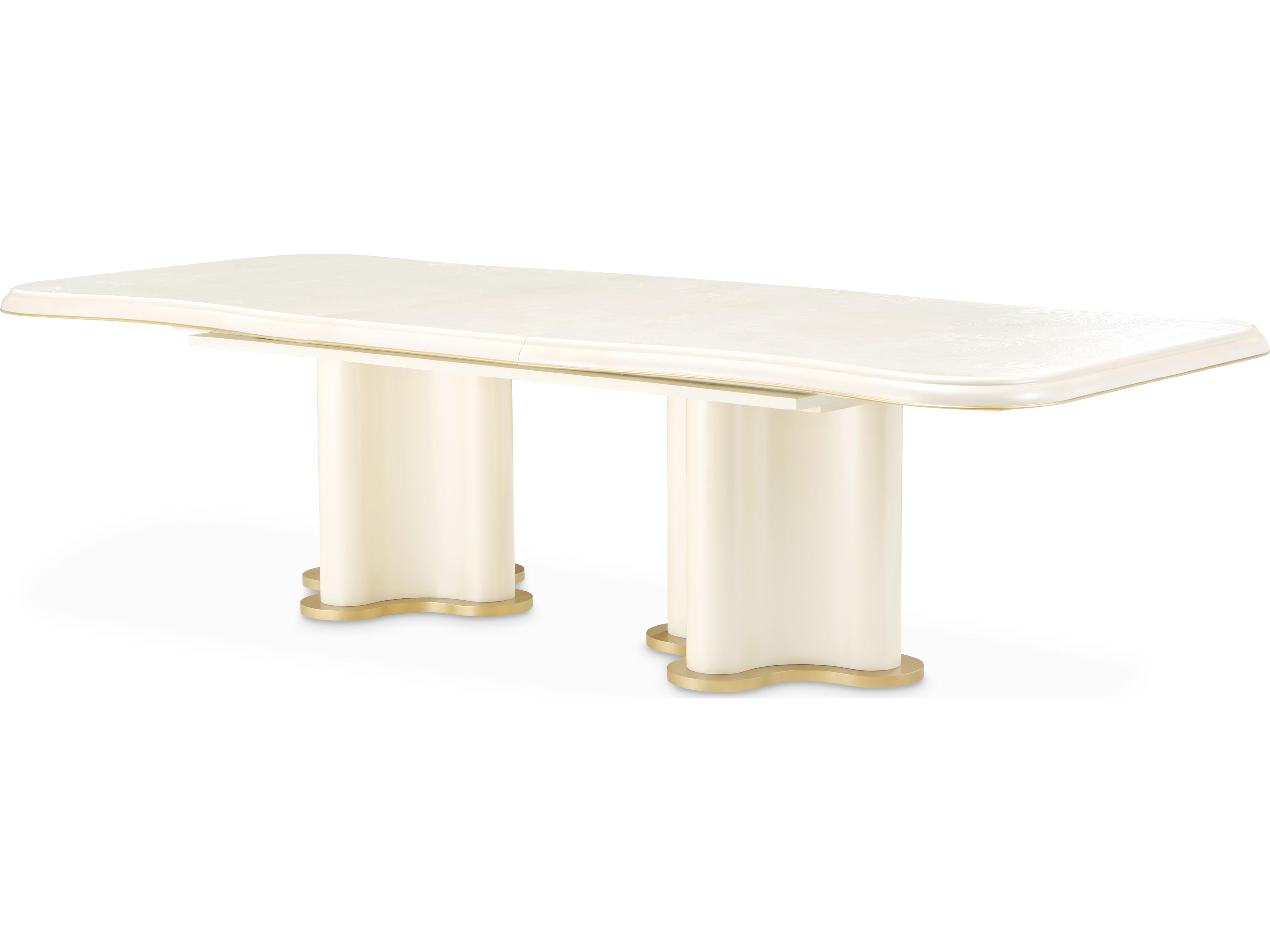 Luxecor Gilded Rectangular Wood Creamy Pearl Dining Table