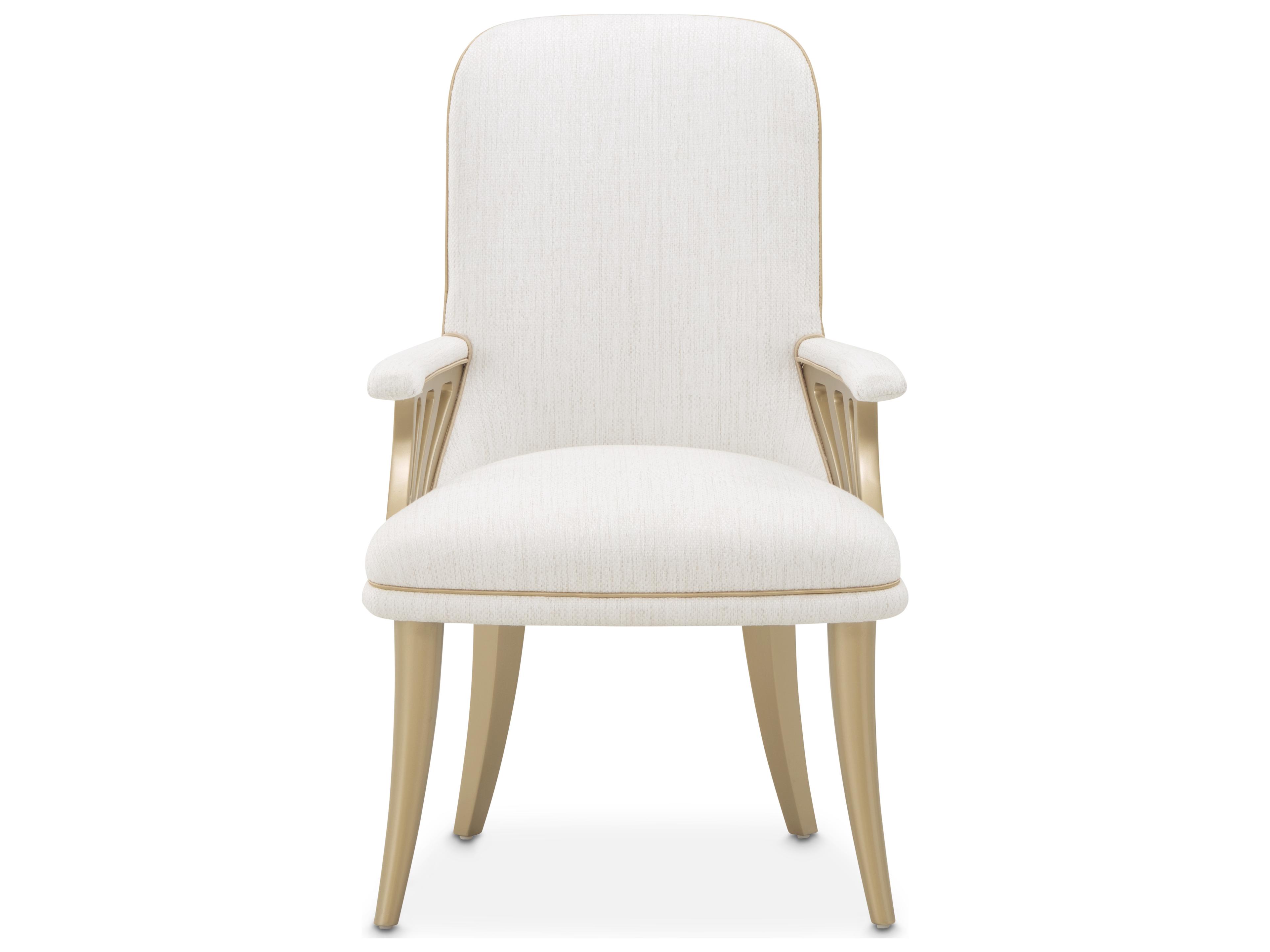Luxecor Gilded Poplar Wood Beige Upholstered Arm Dining Chair