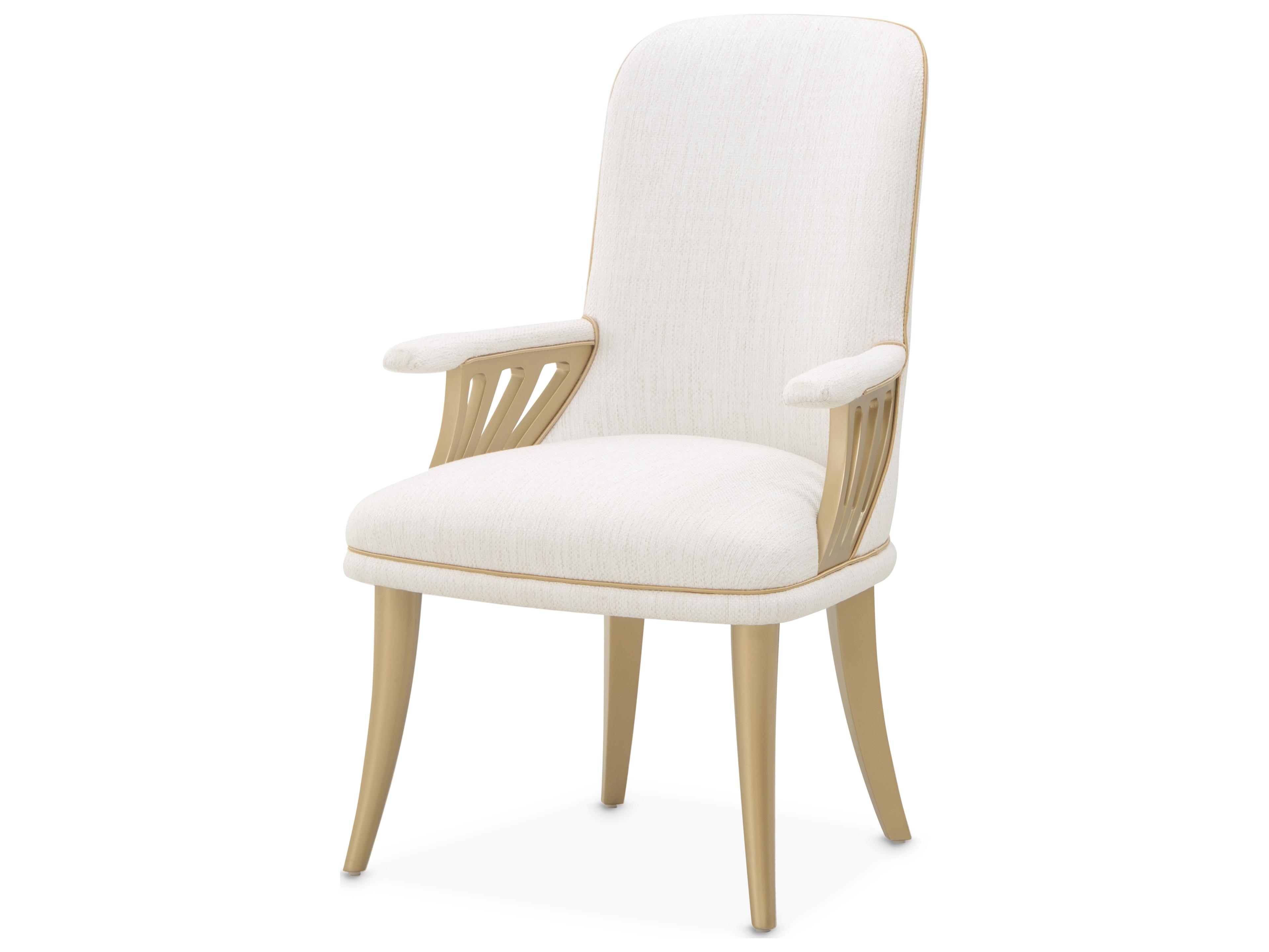 Luxecor Gilded Poplar Wood Beige Upholstered Arm Dining Chair
