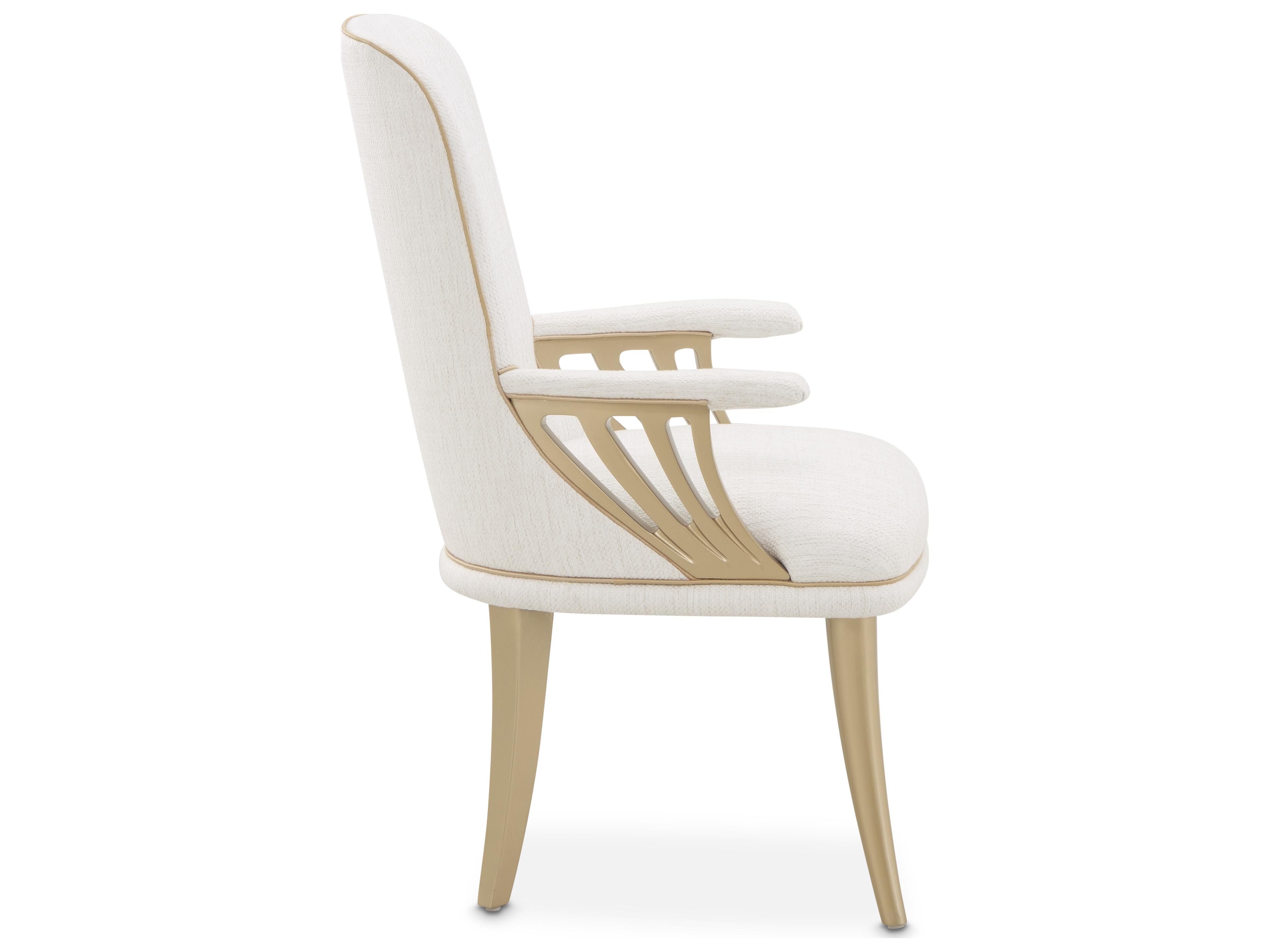 Luxecor Gilded Poplar Wood Beige Upholstered Arm Dining Chair