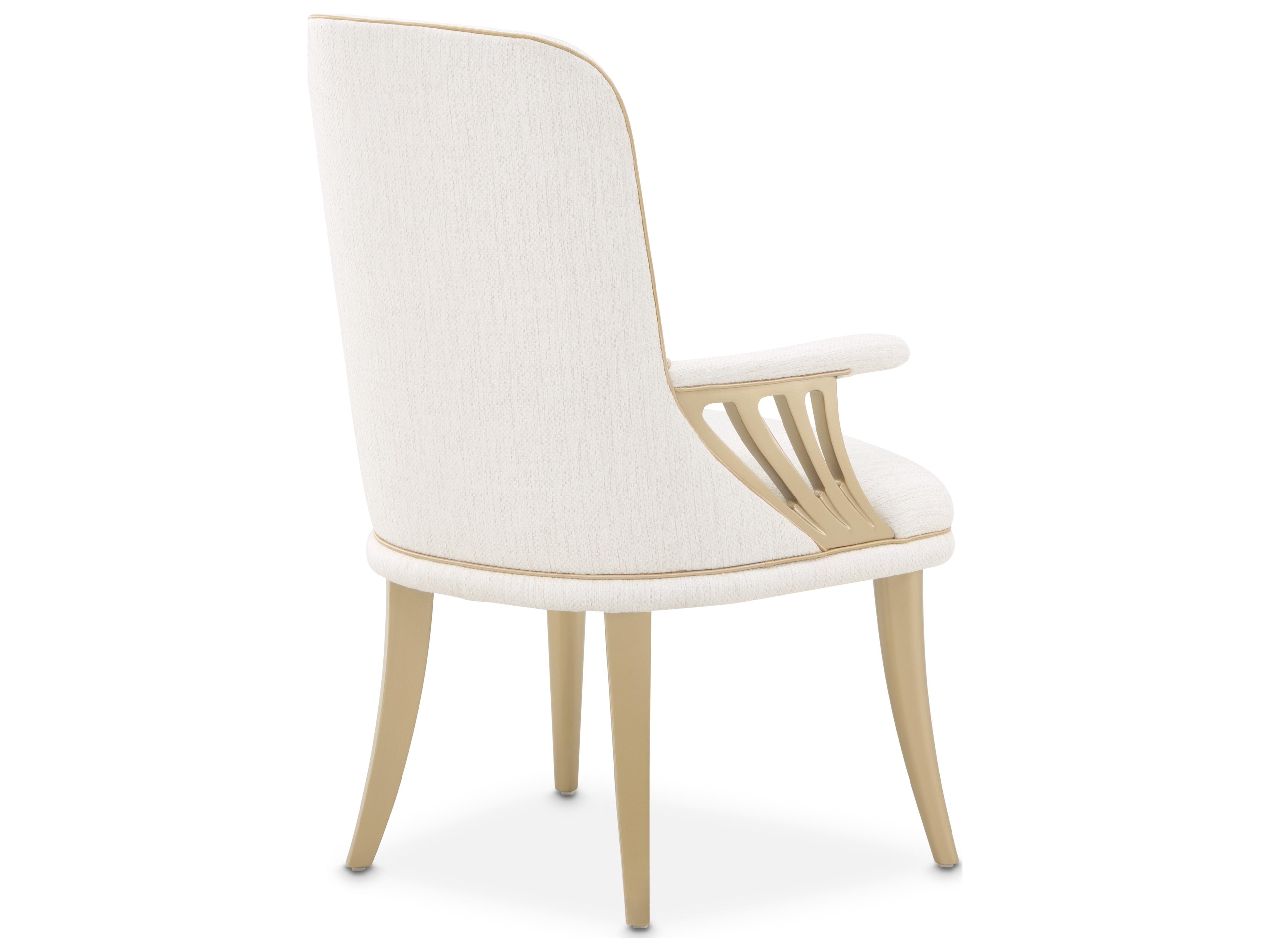 Luxecor Gilded Poplar Wood Beige Upholstered Arm Dining Chair