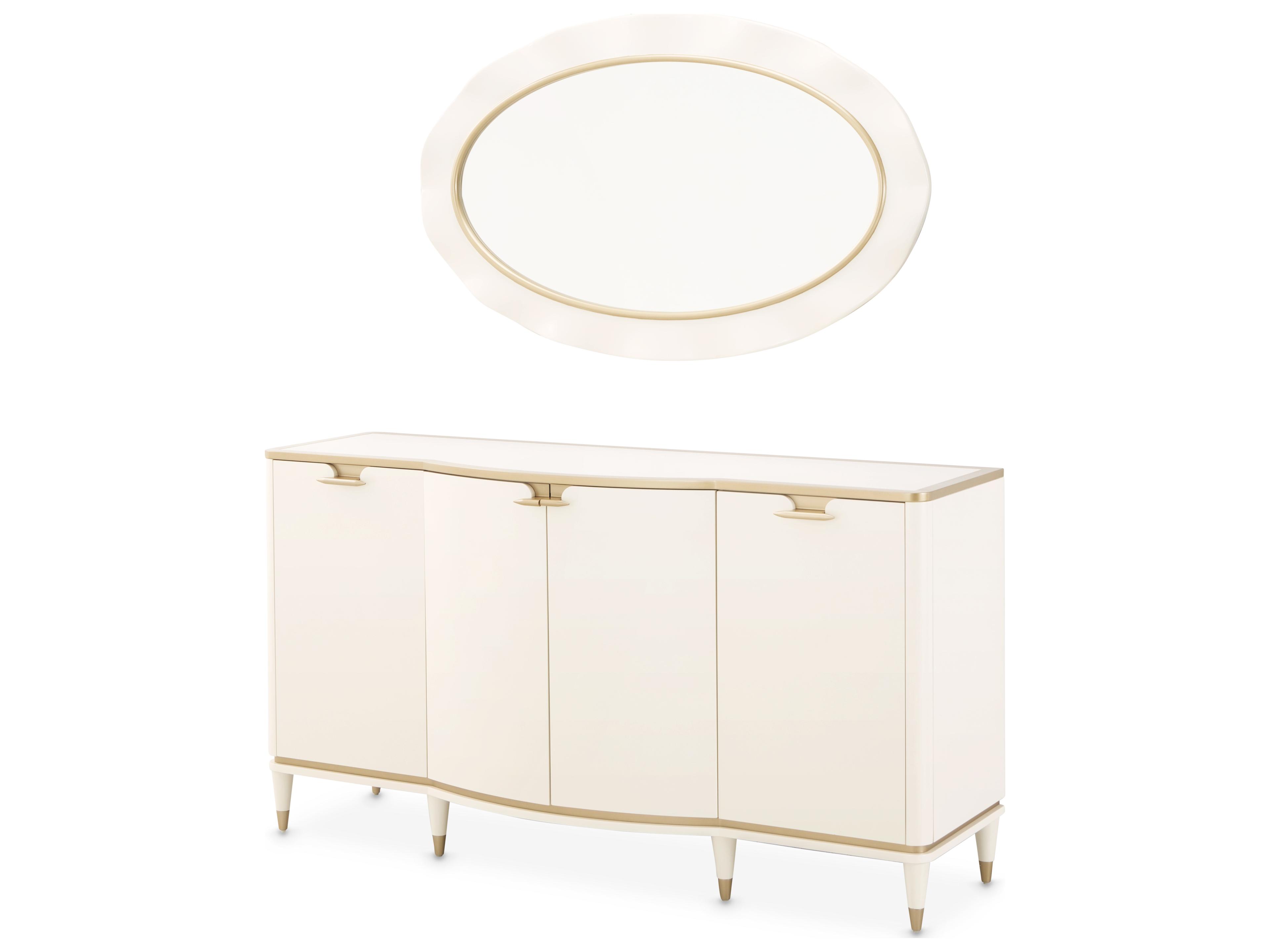 La Terrazza 70" Poplar Wood Creamy Pearl Sideboard with Mirror