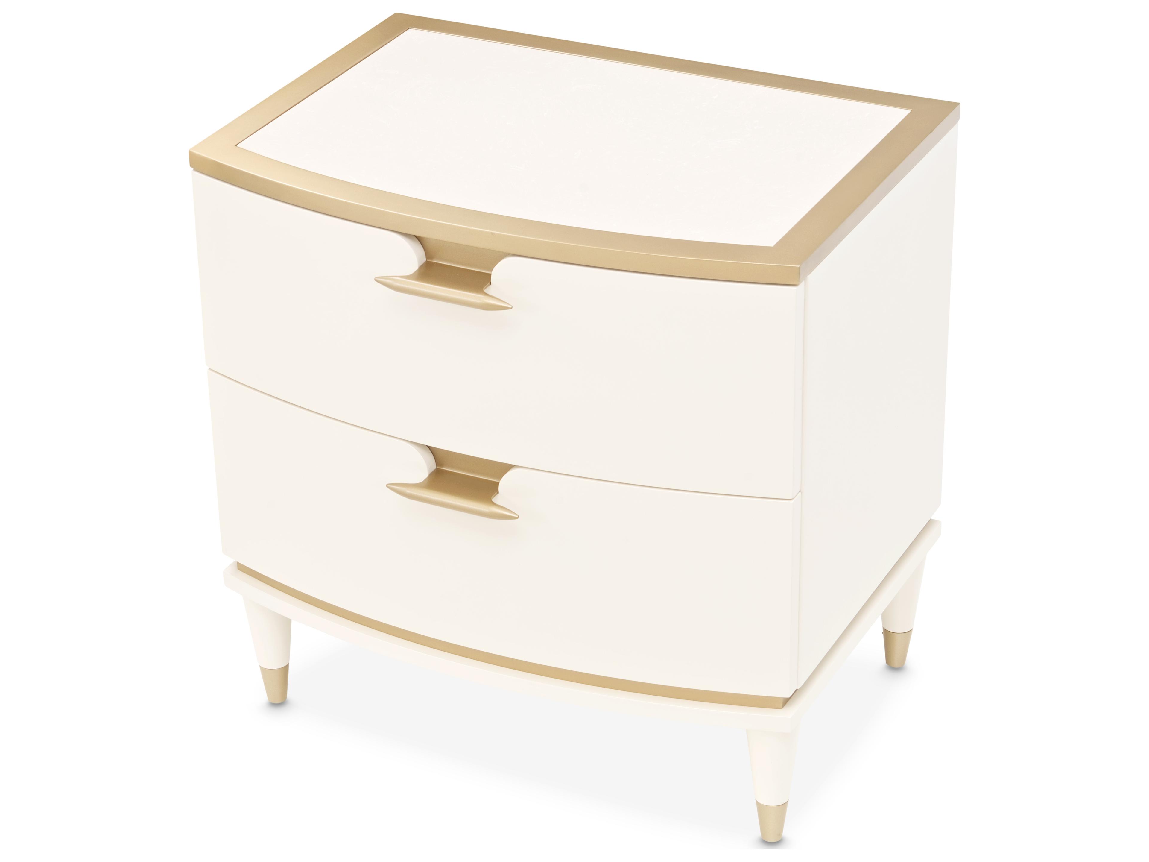 Luxecor Gilded 2-Drawers Beige Poplar Wood Nightstand
