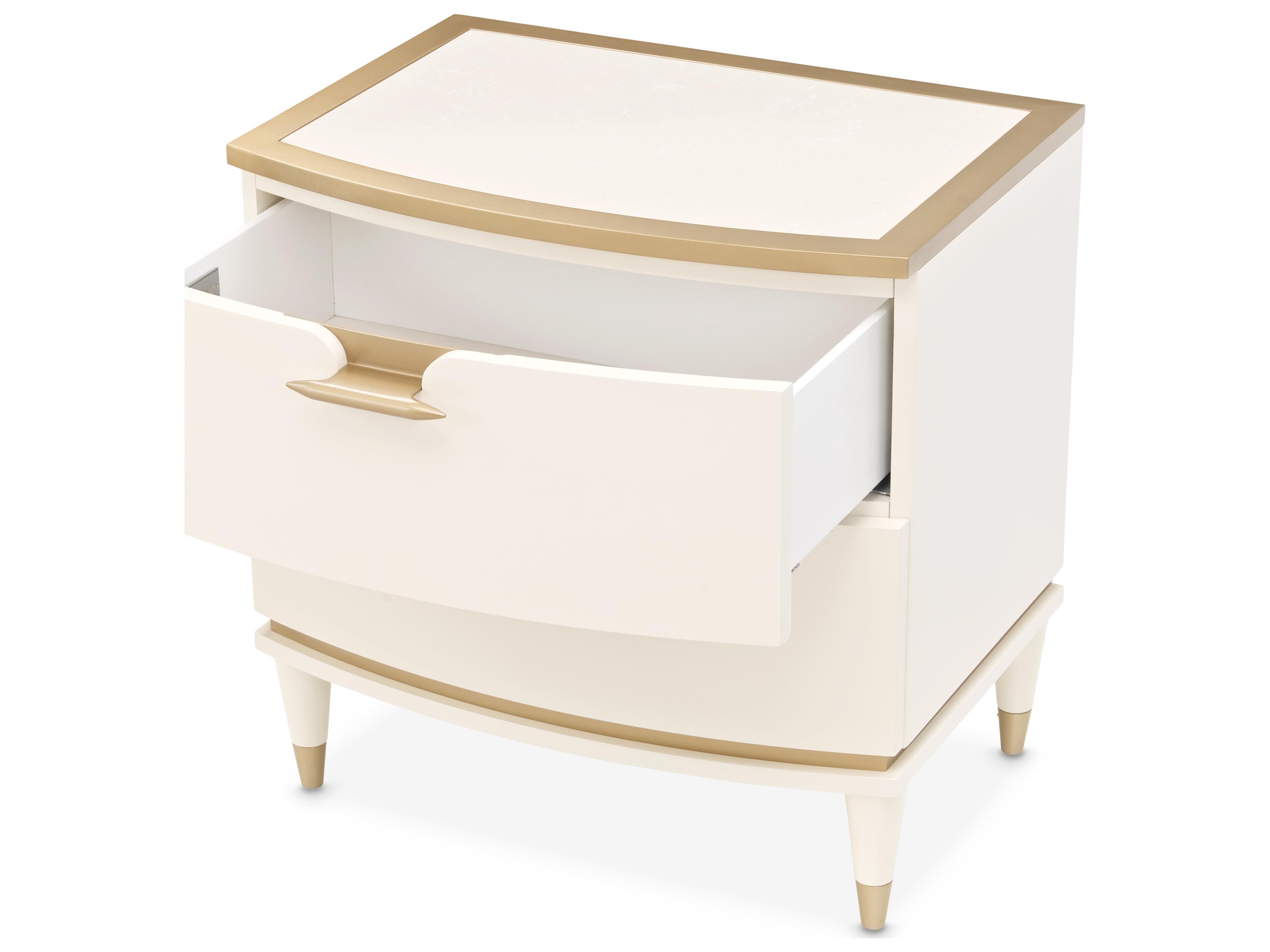 Luxecor Gilded 2-Drawers Beige Poplar Wood Nightstand