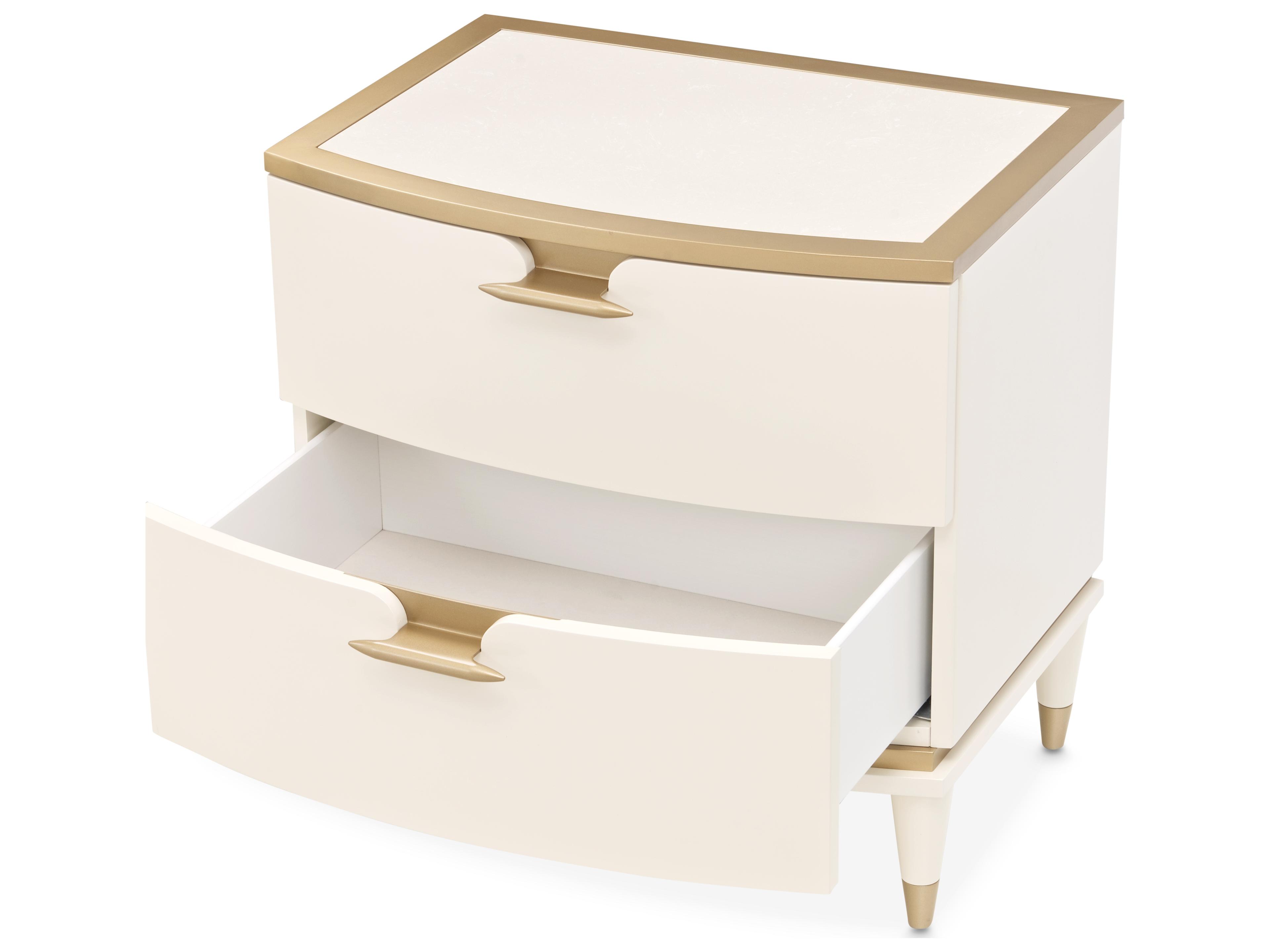 Luxecor Gilded 2-Drawers Beige Poplar Wood Nightstand