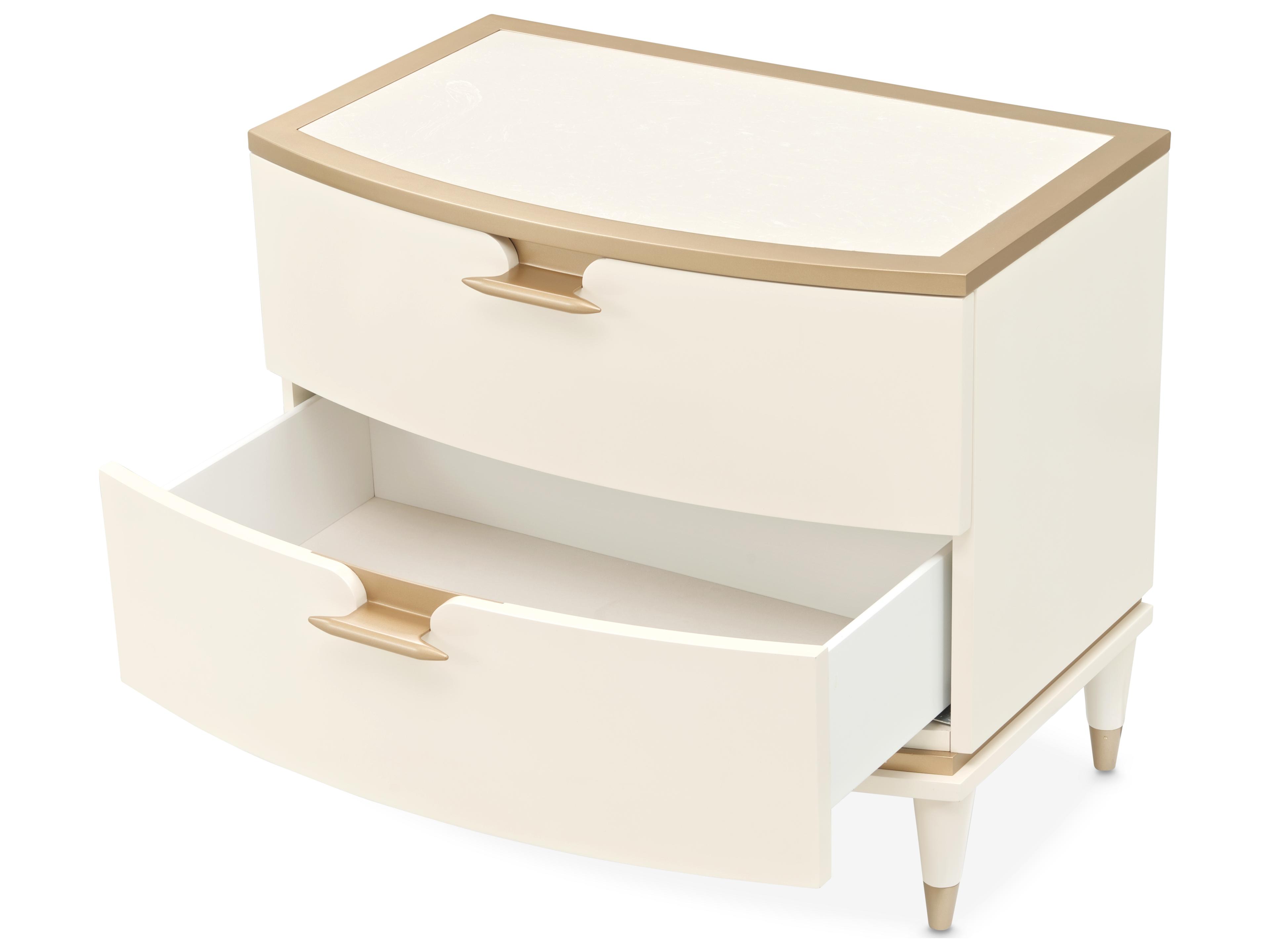 Luxecor Gilded 2-Drawers Beige Poplar Wood Nightstand