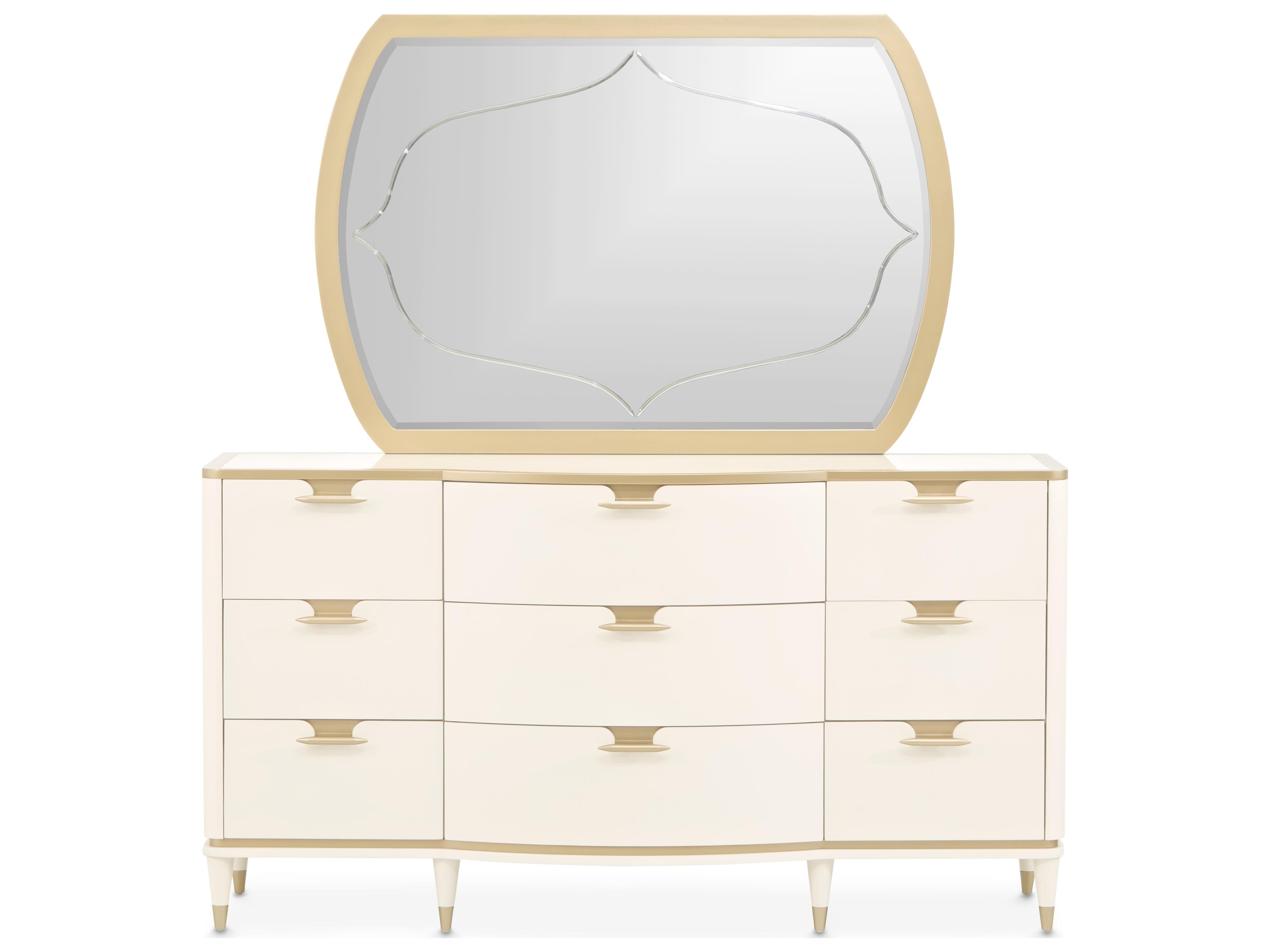 Luxecor Gilded Beige Poplar Wood Dresser with Mirror