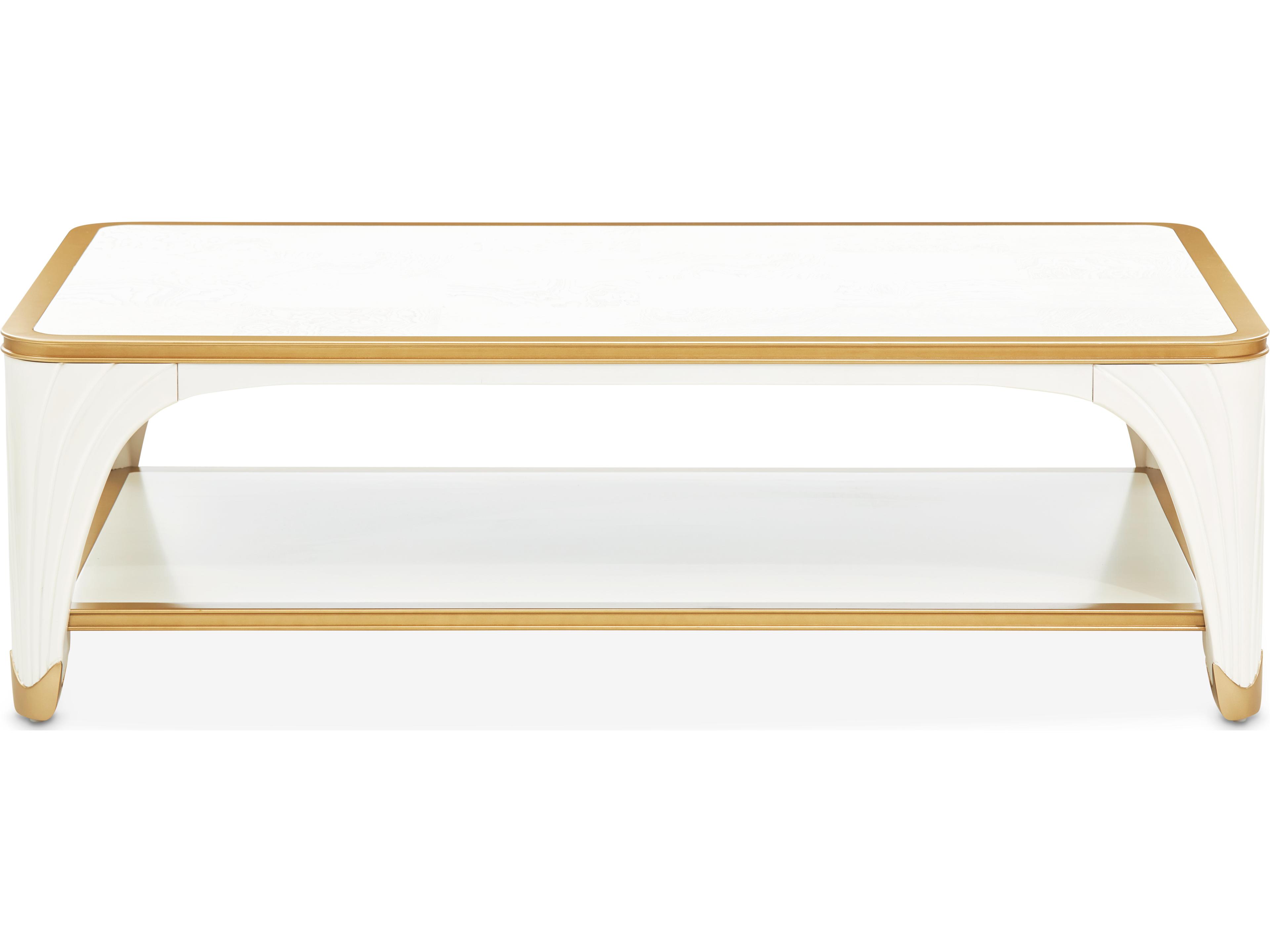 Luxecor Gilded Rectangular Wood Creamy Pearl Coffee Table