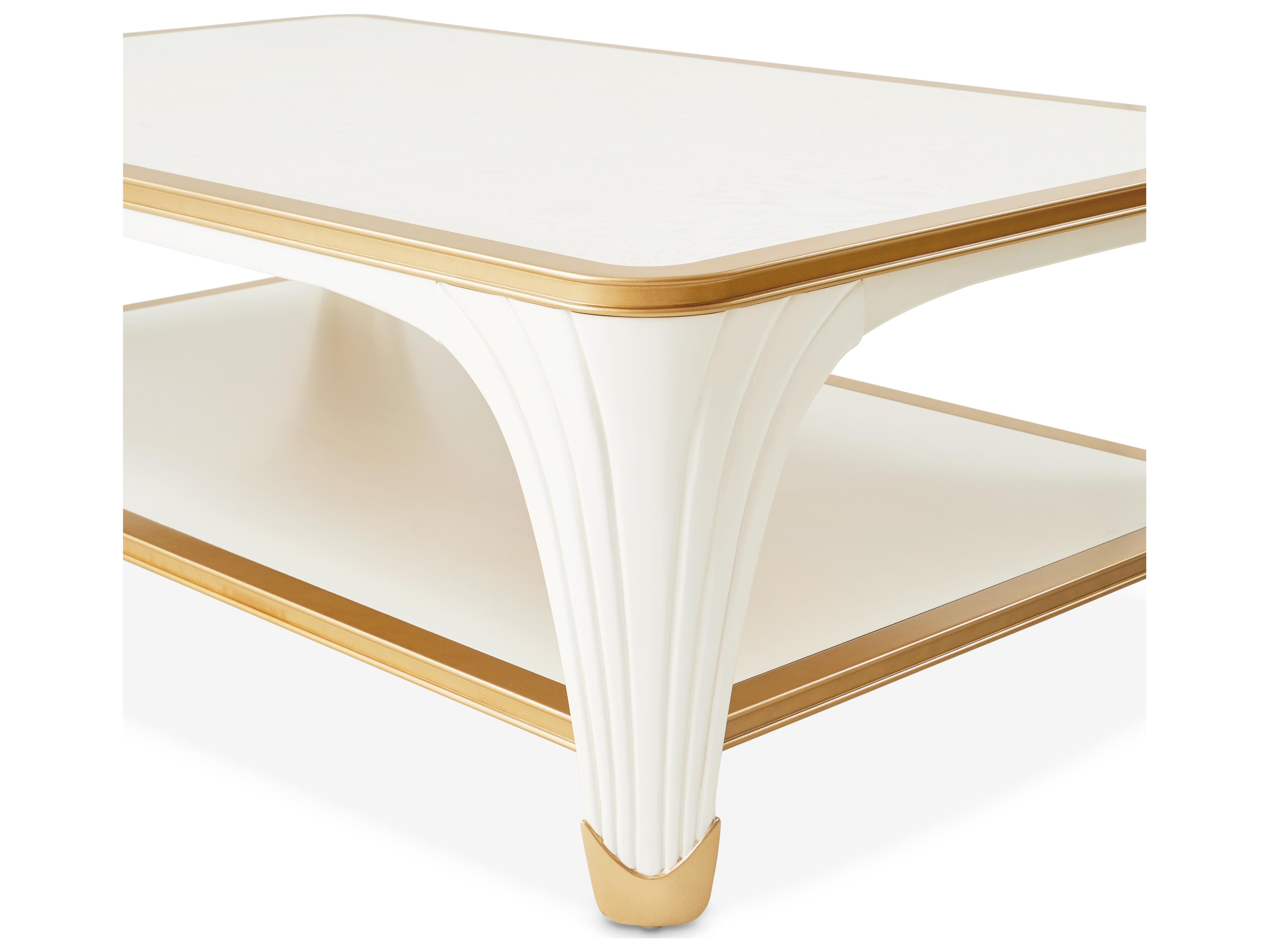 Luxecor Gilded Rectangular Wood Creamy Pearl Coffee Table