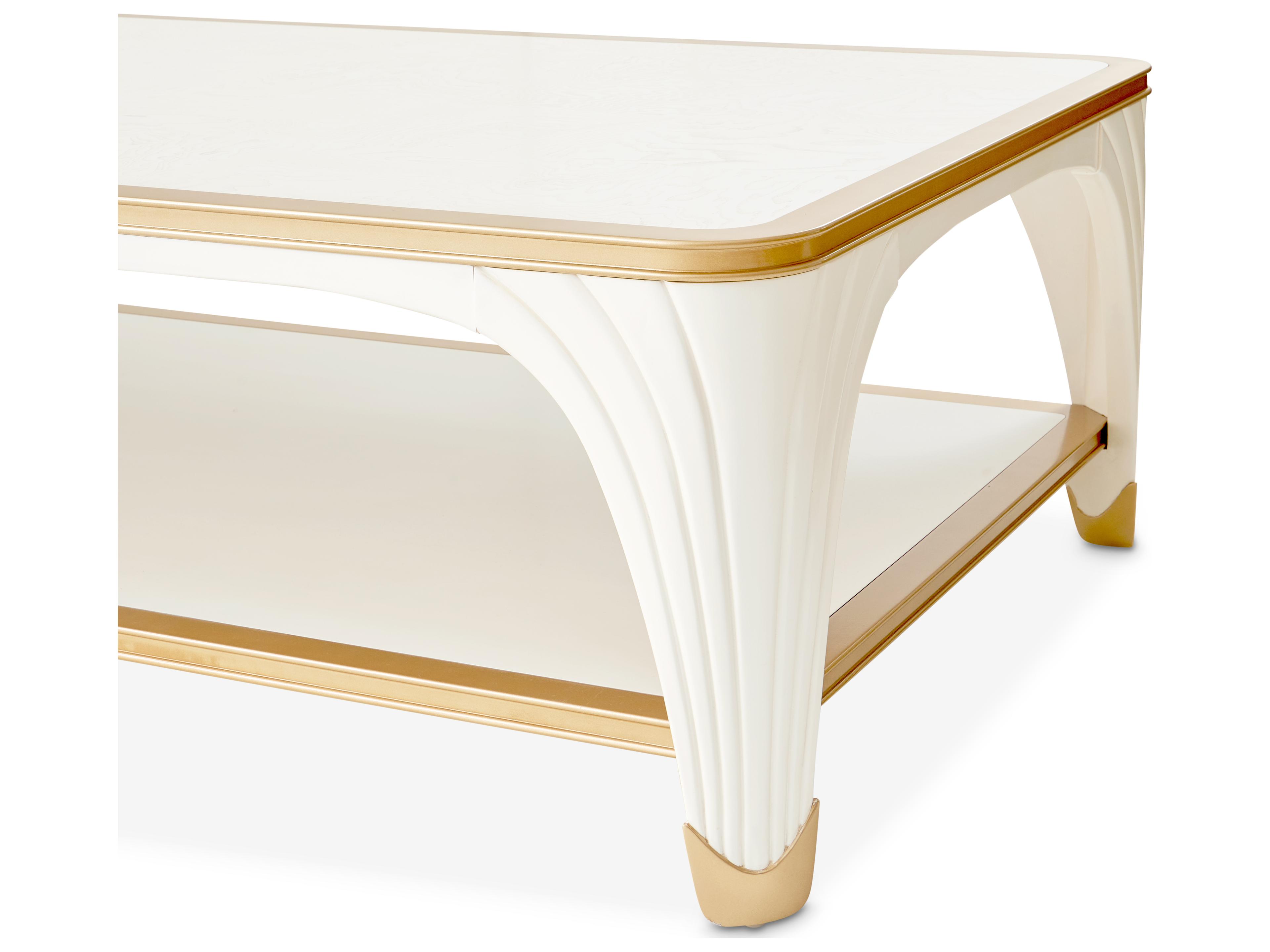 Luxecor Gilded Rectangular Wood Creamy Pearl Coffee Table