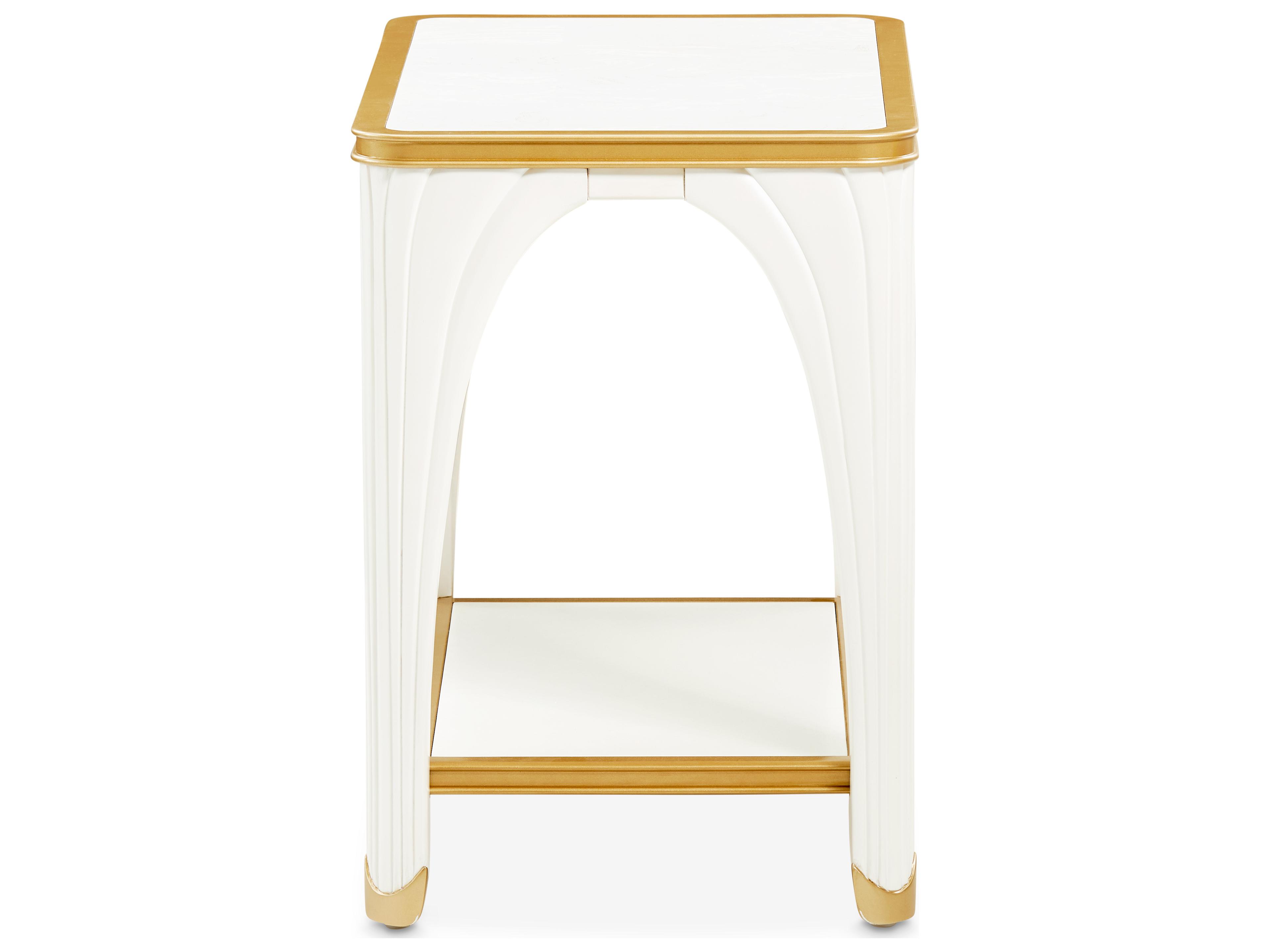 Luxecor Gilded Rectangular Wood Creamy Pearl End Table