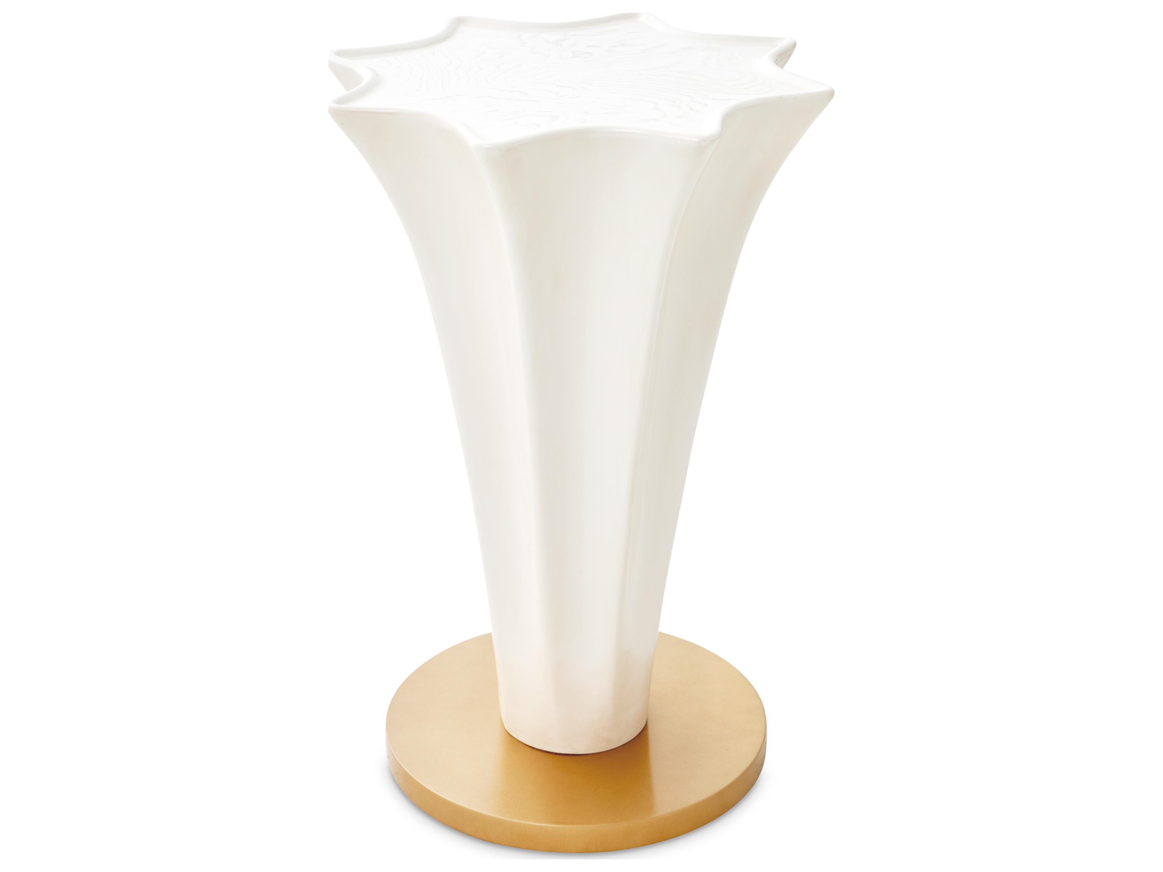 Gilded Hexagon Wood Creamy Pearl End Table