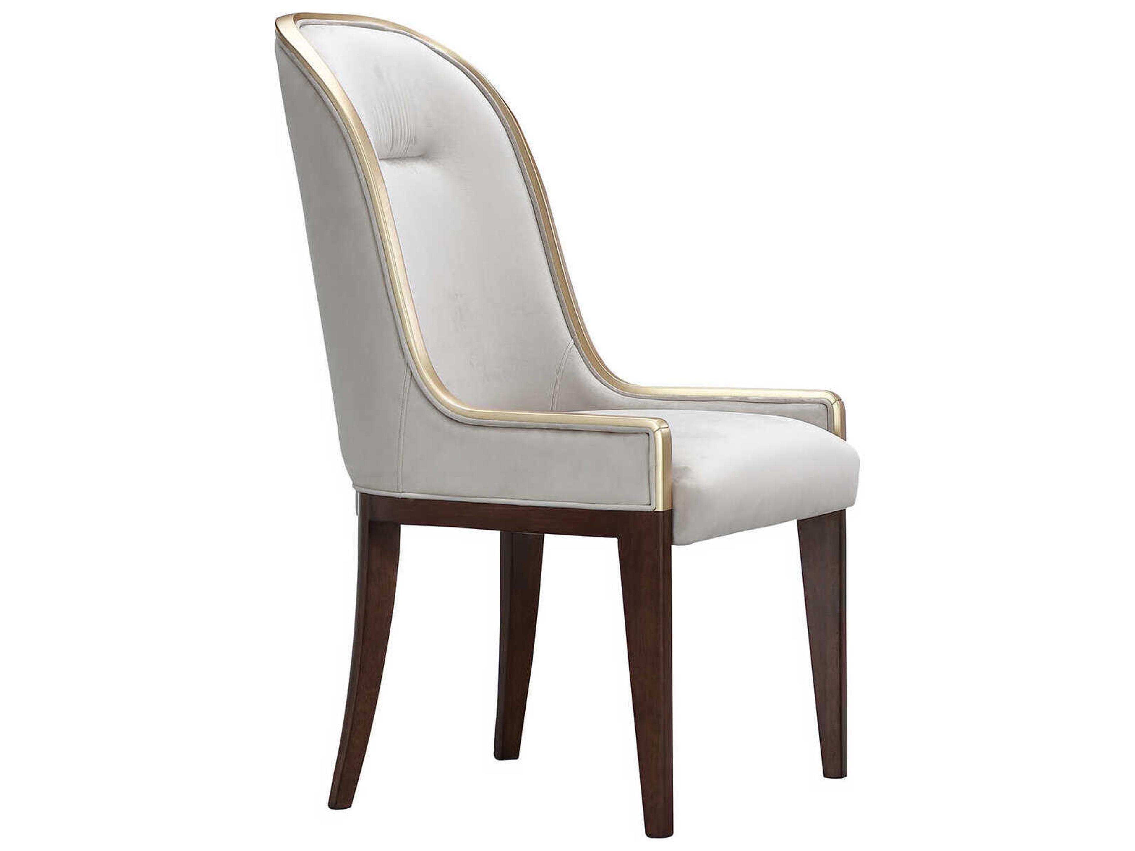 Luxecor Gilded Rubberwood Gray Velvet Upholstered Armless Dining Chair Set of 2