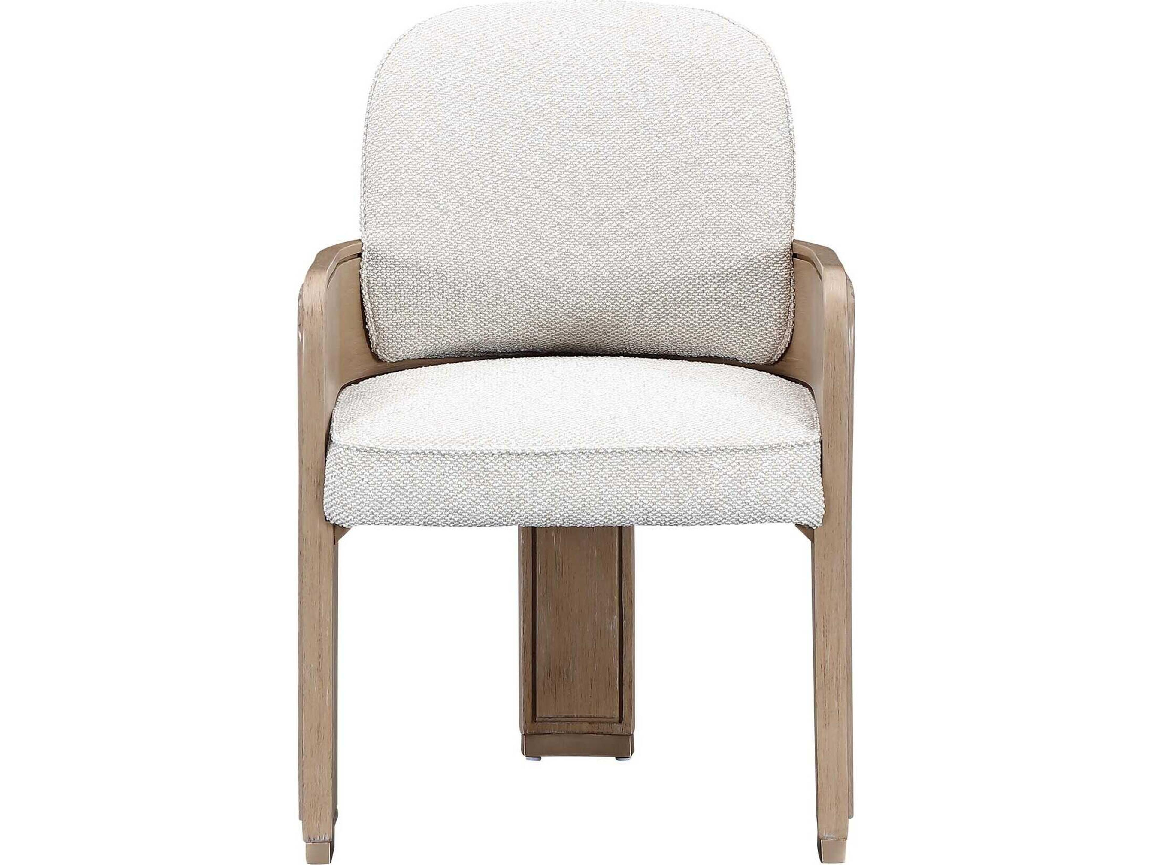 Luxecor Gilded Rubberwood Beige Upholstered Arm Dining Chair