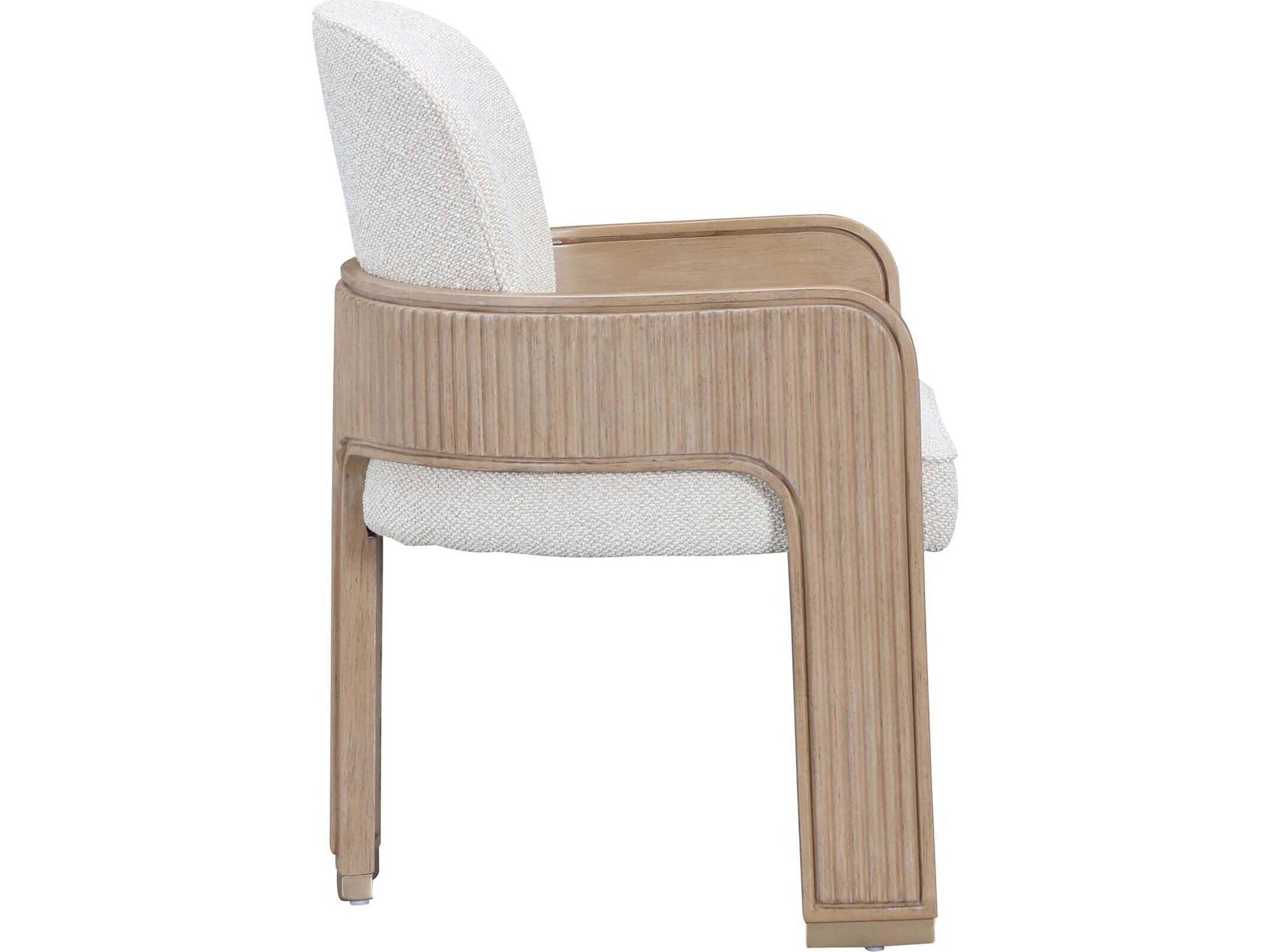 Luxecor Gilded Rubberwood Beige Upholstered Arm Dining Chair