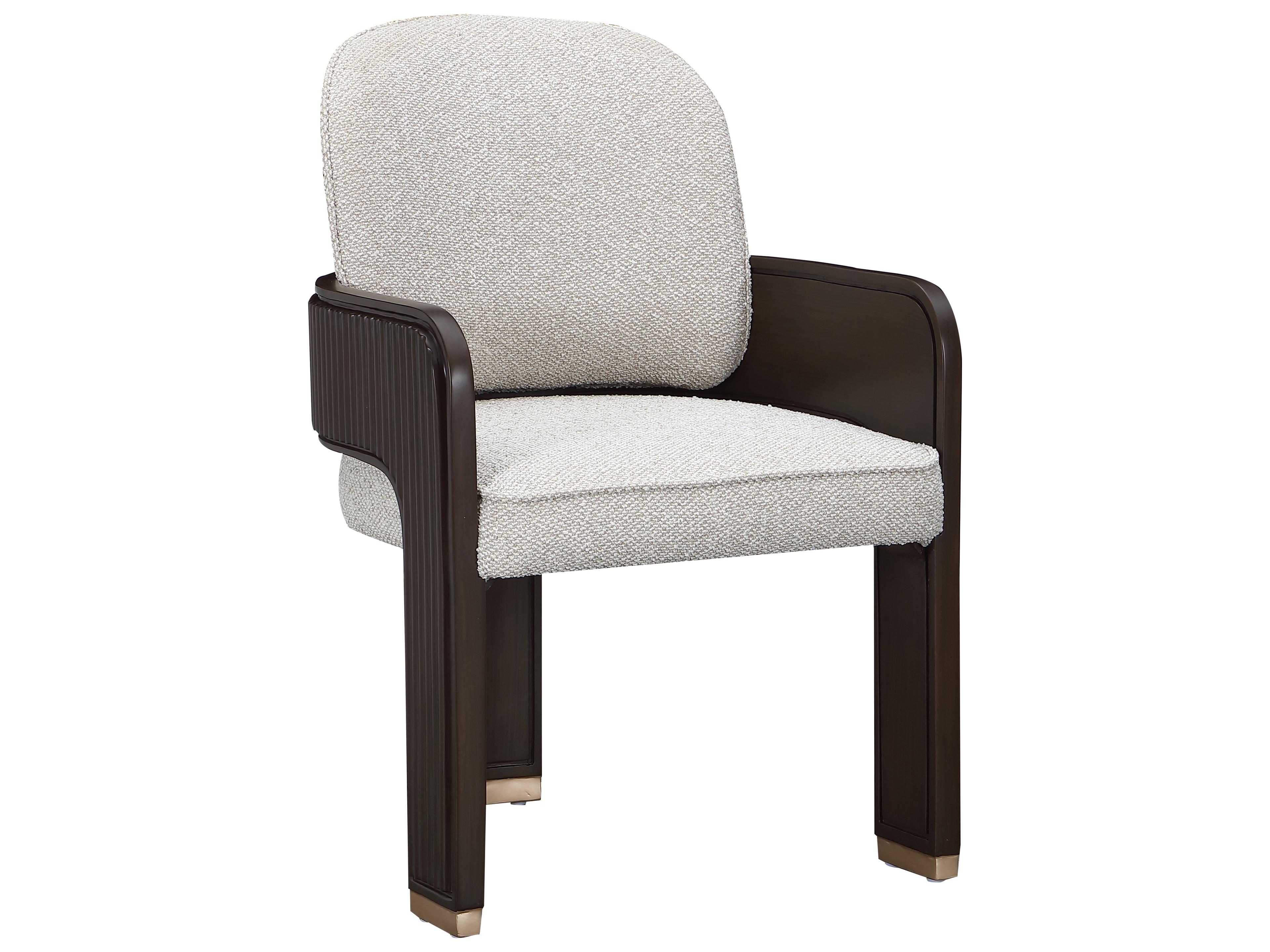 West Kensington Espresso Rubberwood Gray Upholstered Arm Dining Chair