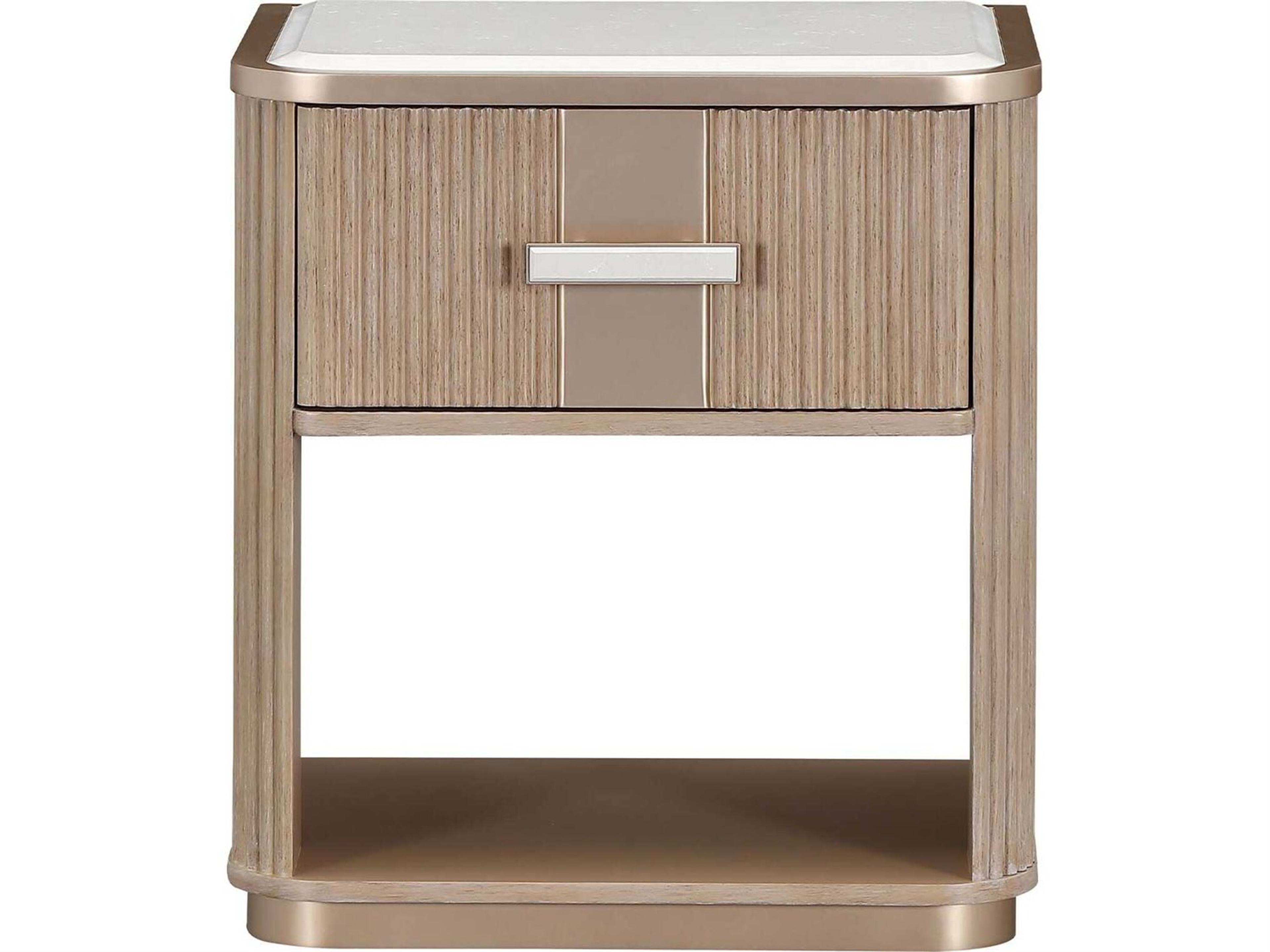 Luxecor Gilded 1-Drawer Beige Rubberwood Nightstand