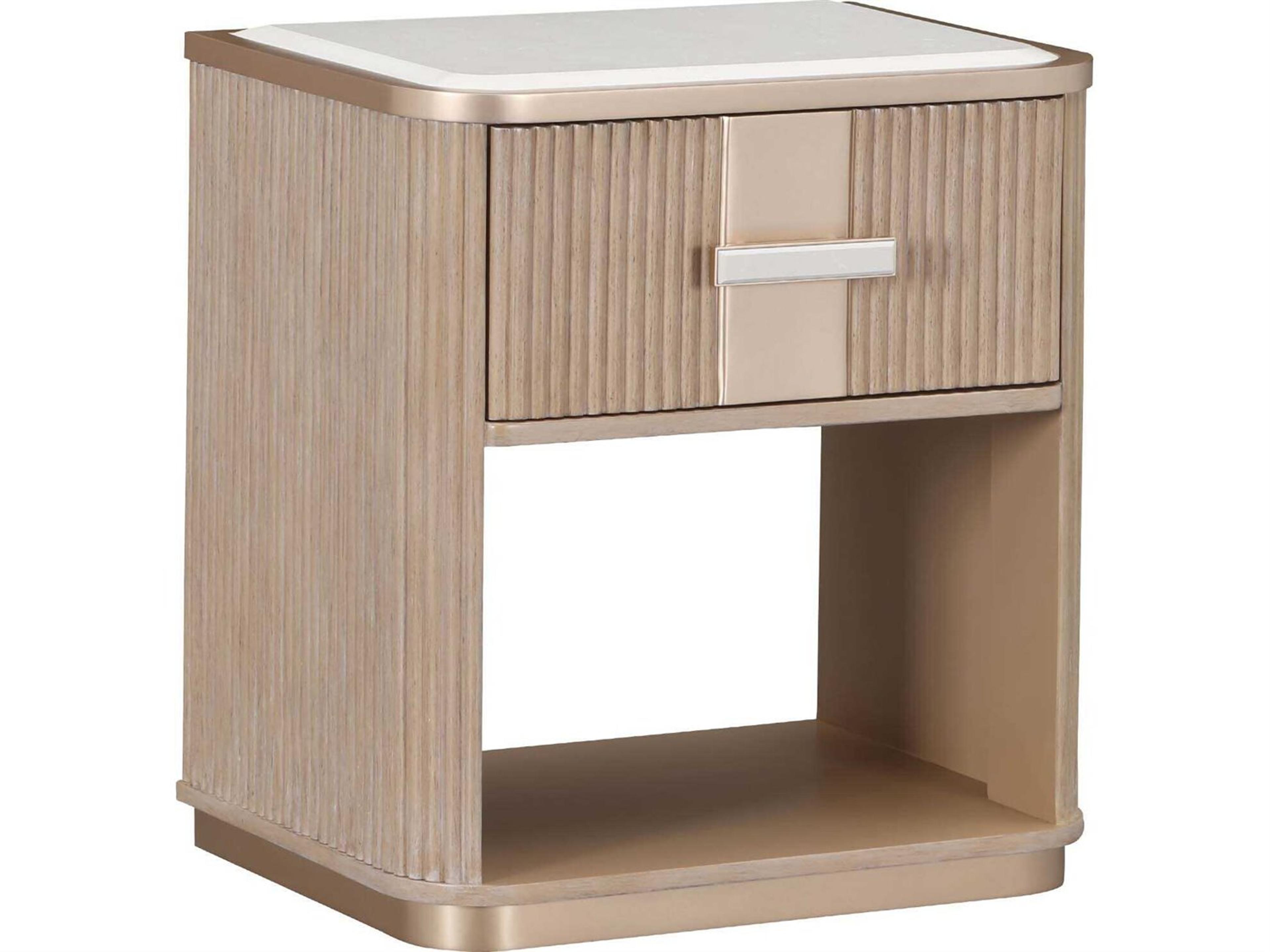 Luxecor Gilded 1-Drawer Beige Rubberwood Nightstand