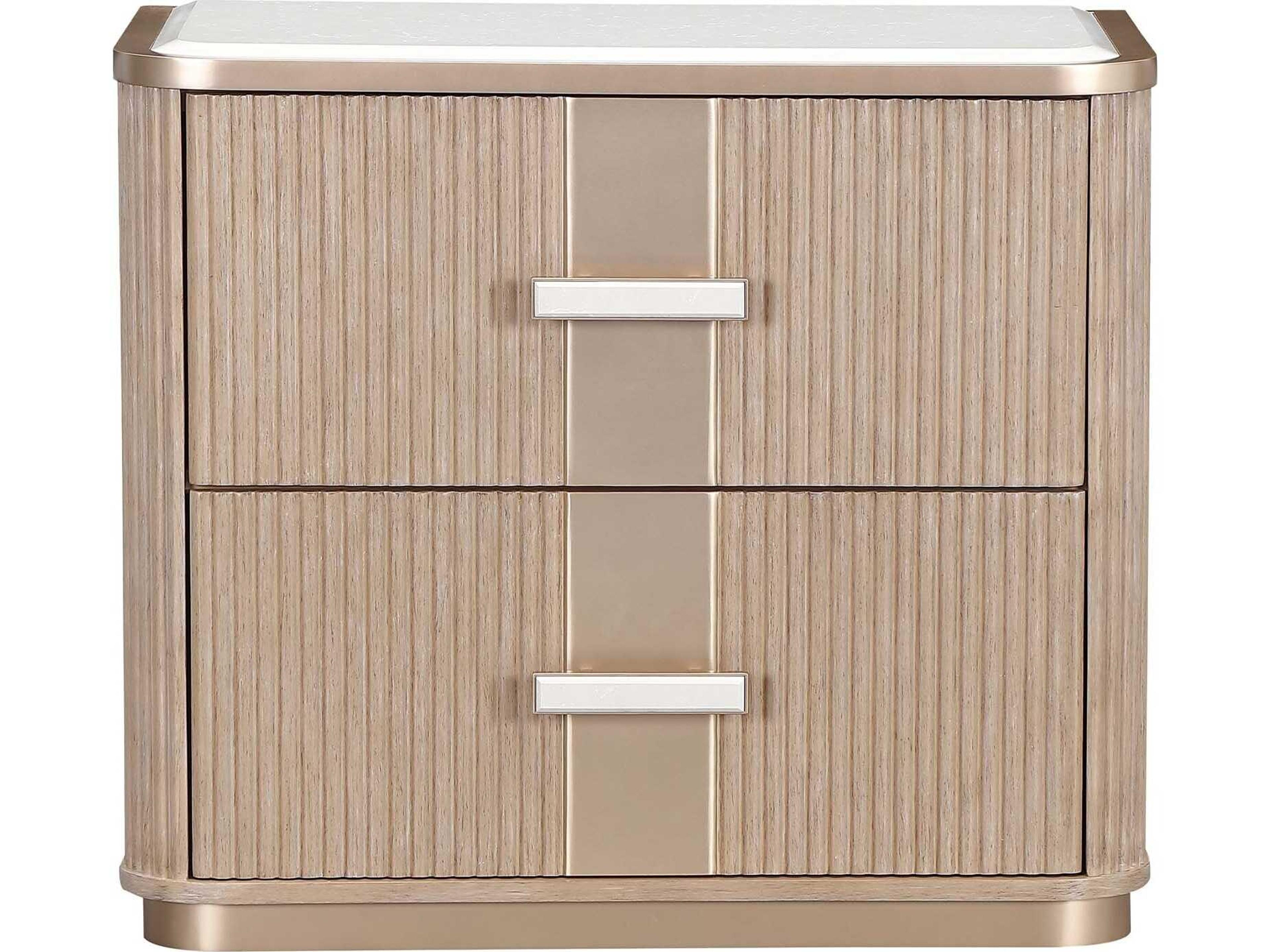 Luxecor Gilded 2-Drawers Beige Rubberwood Nightstand