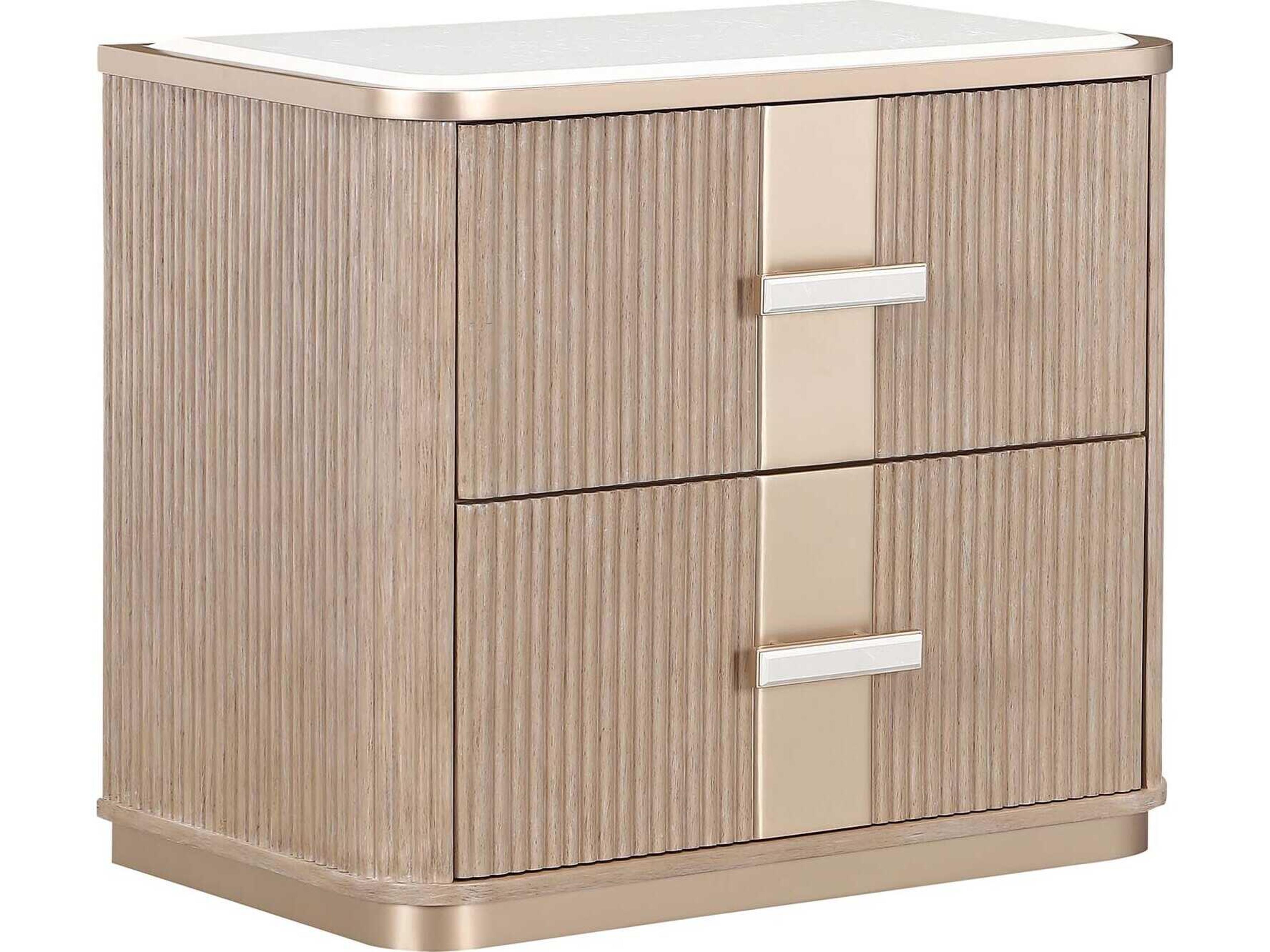 Luxecor Gilded 2-Drawers Beige Rubberwood Nightstand