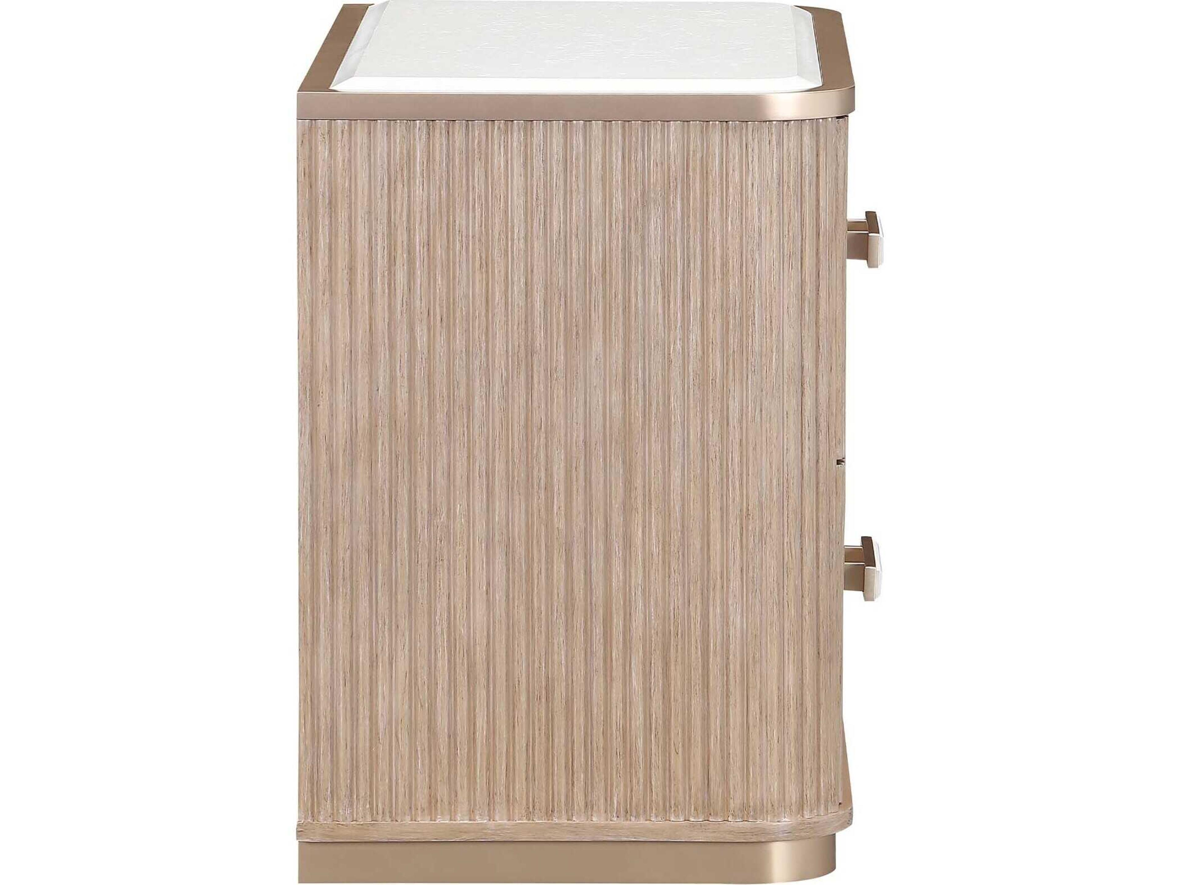 Luxecor Gilded 2-Drawers Beige Rubberwood Nightstand