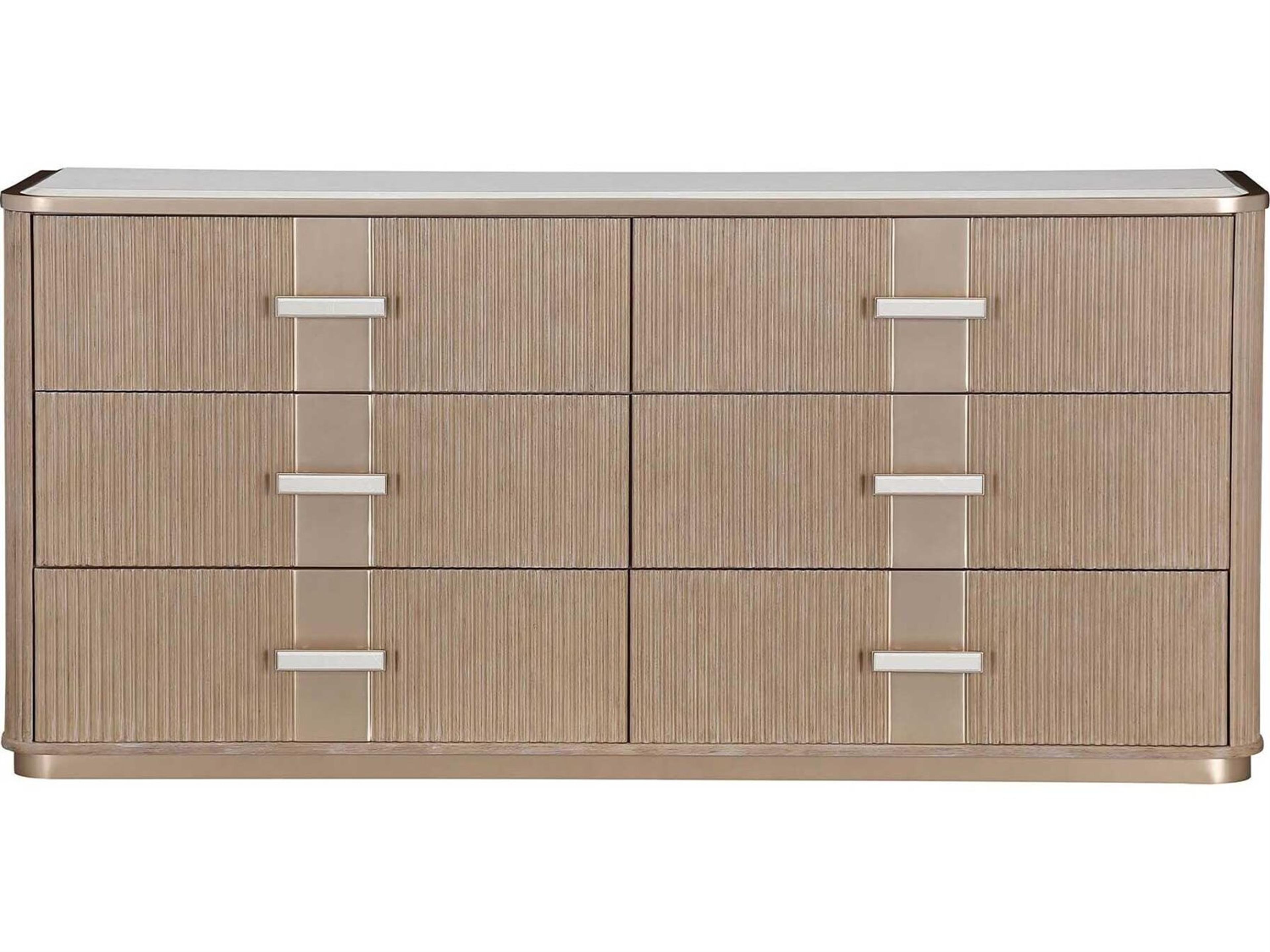 Luxecor Gilded 6-Drawers Beige Rubberwood Double Dresser