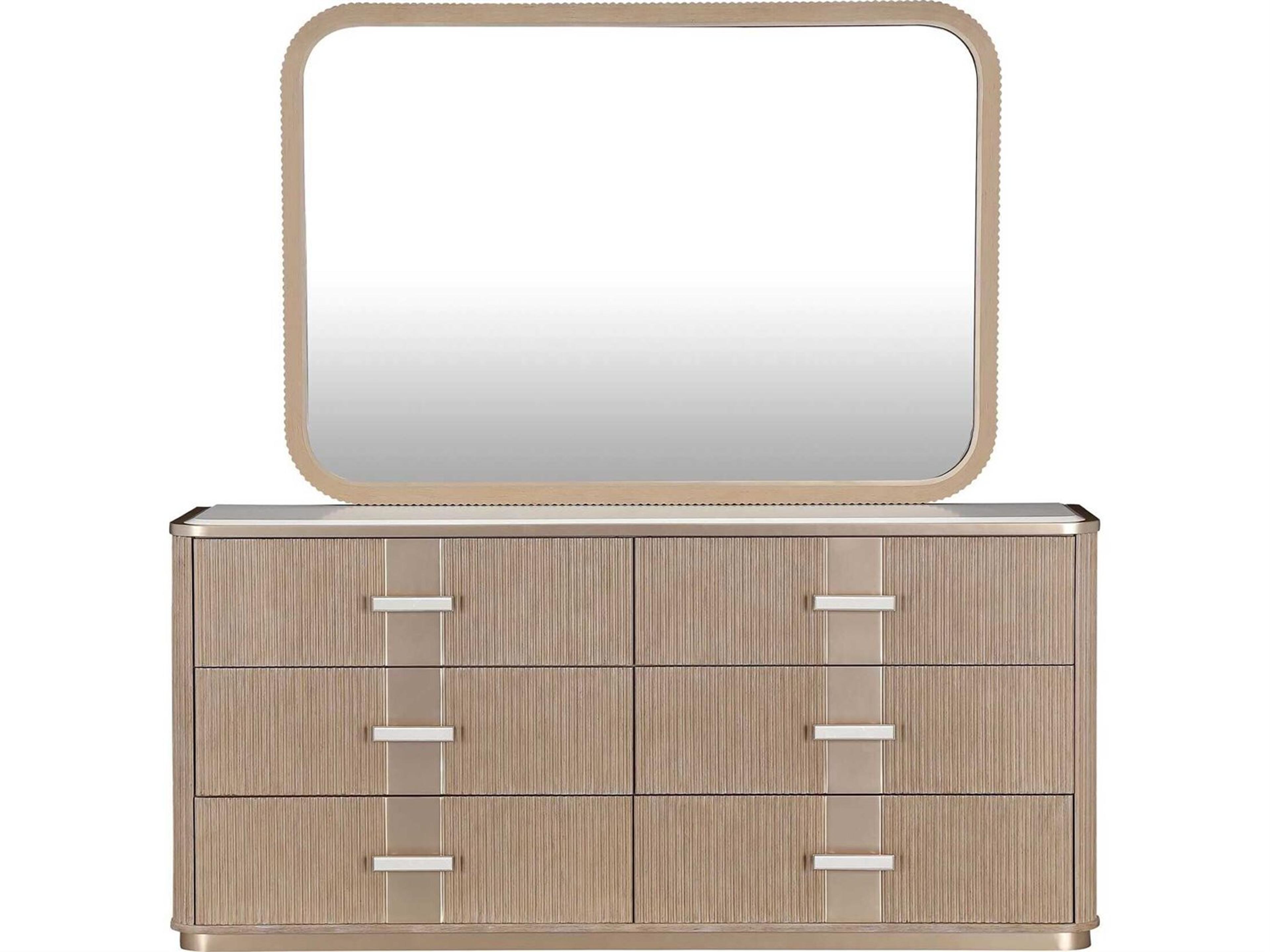Luxecor Gilded 6-Drawers Beige Rubberwood Double Dresser