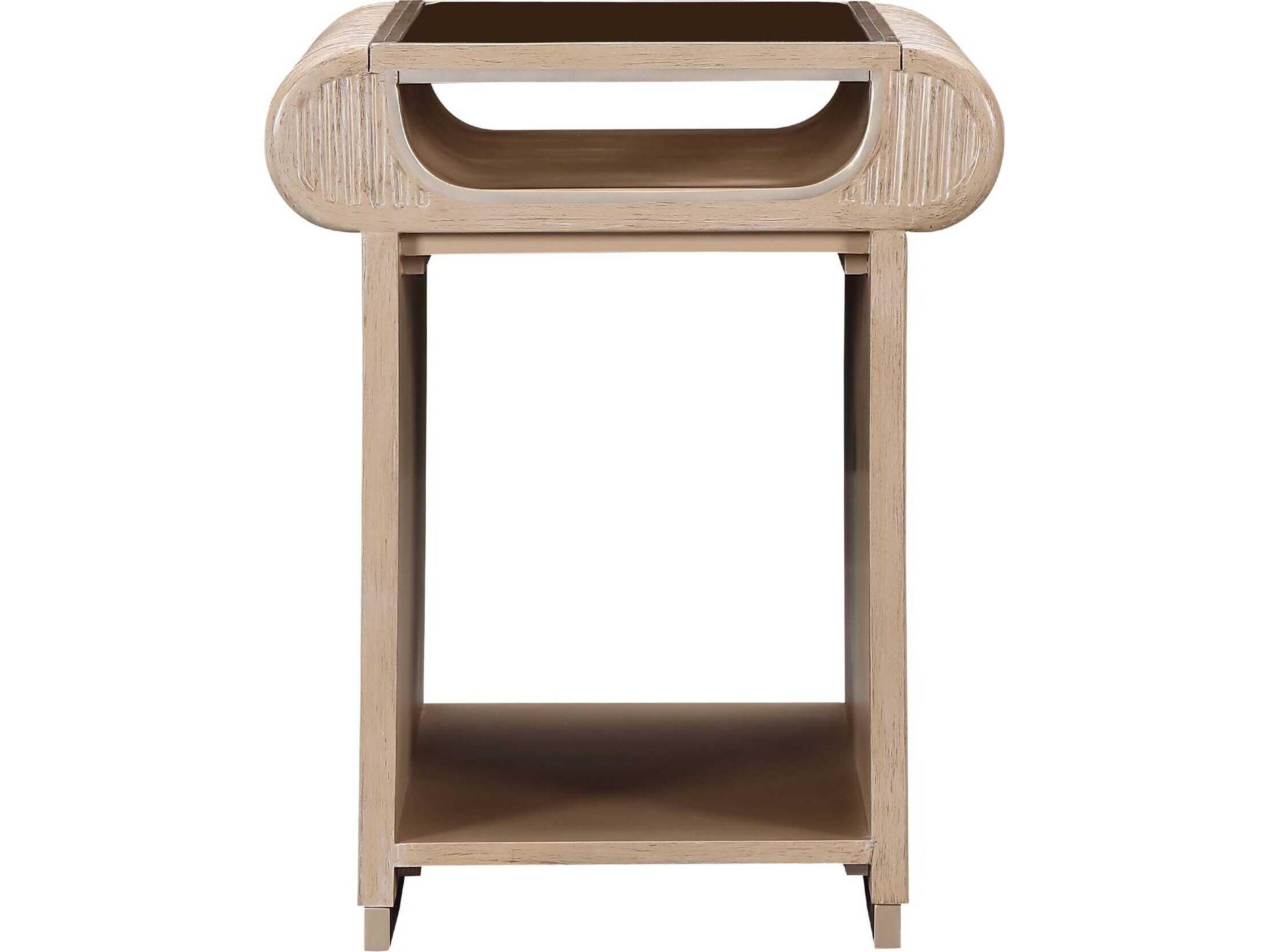 Michael Amini West Kensington Rectangular Glass Sea Salt Caramel End Table