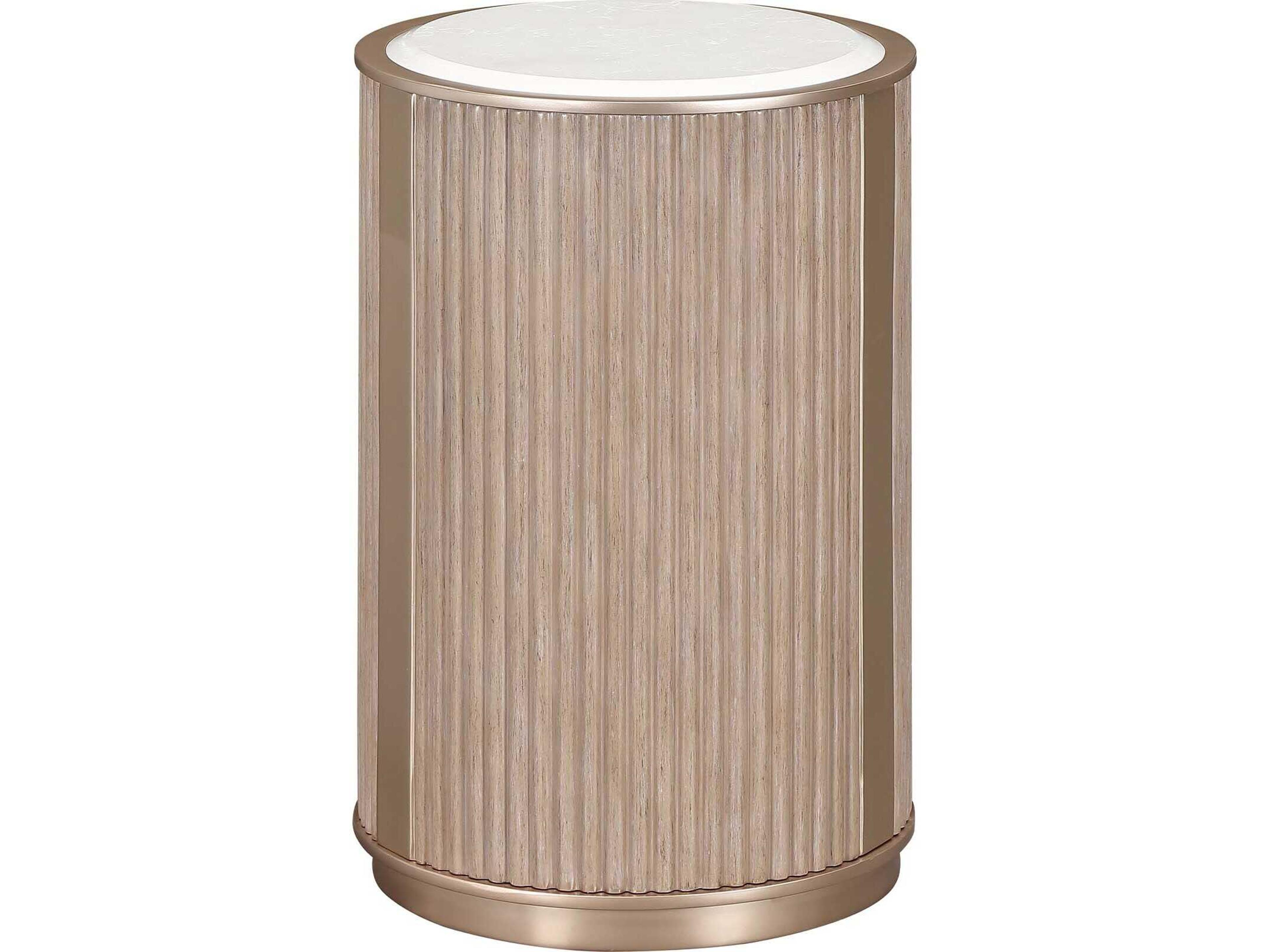 Michael Amini West Kensington Round Marble Sea Salt Caramel End Table