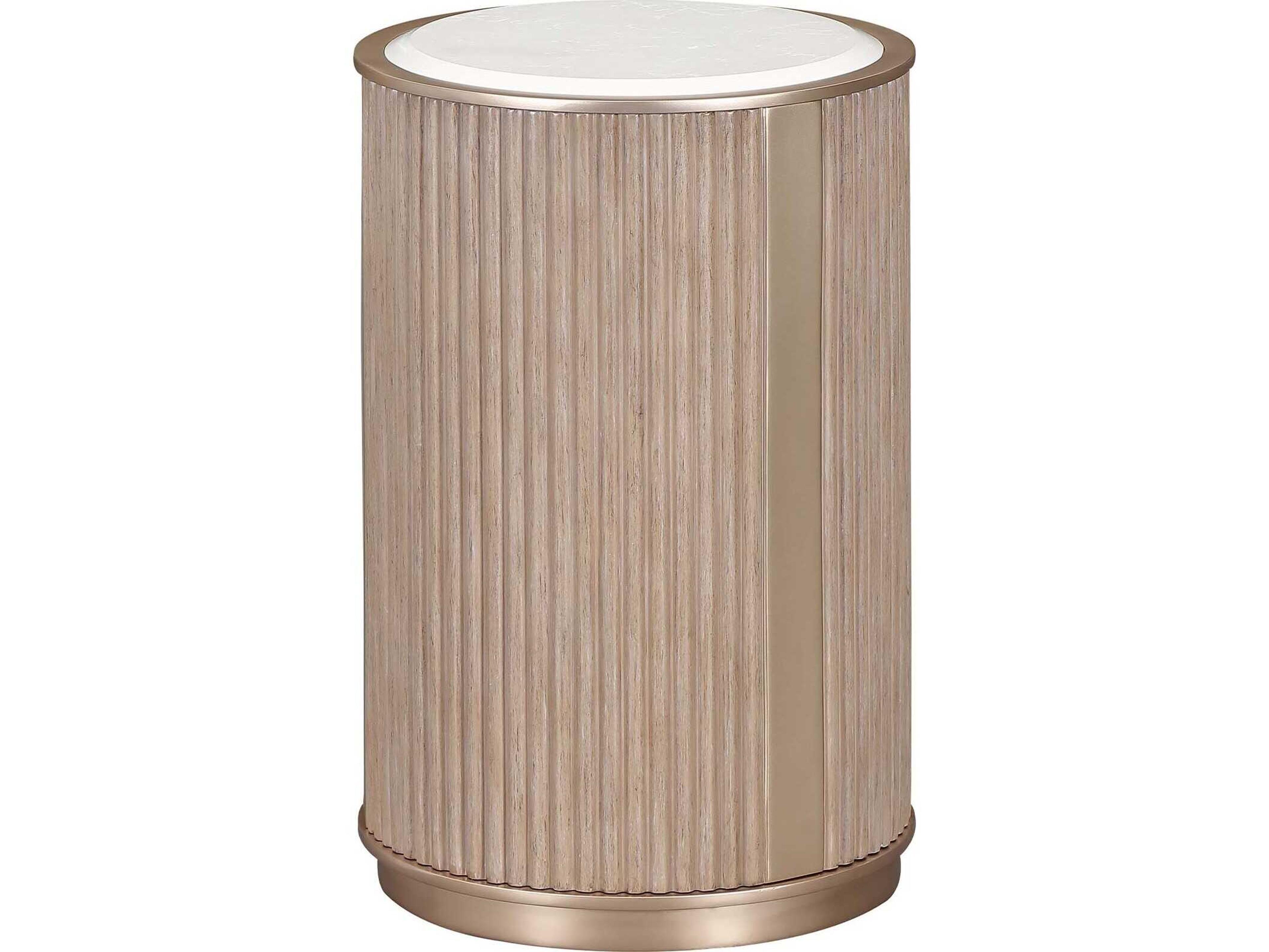 Michael Amini West Kensington Round Marble Sea Salt Caramel End Table