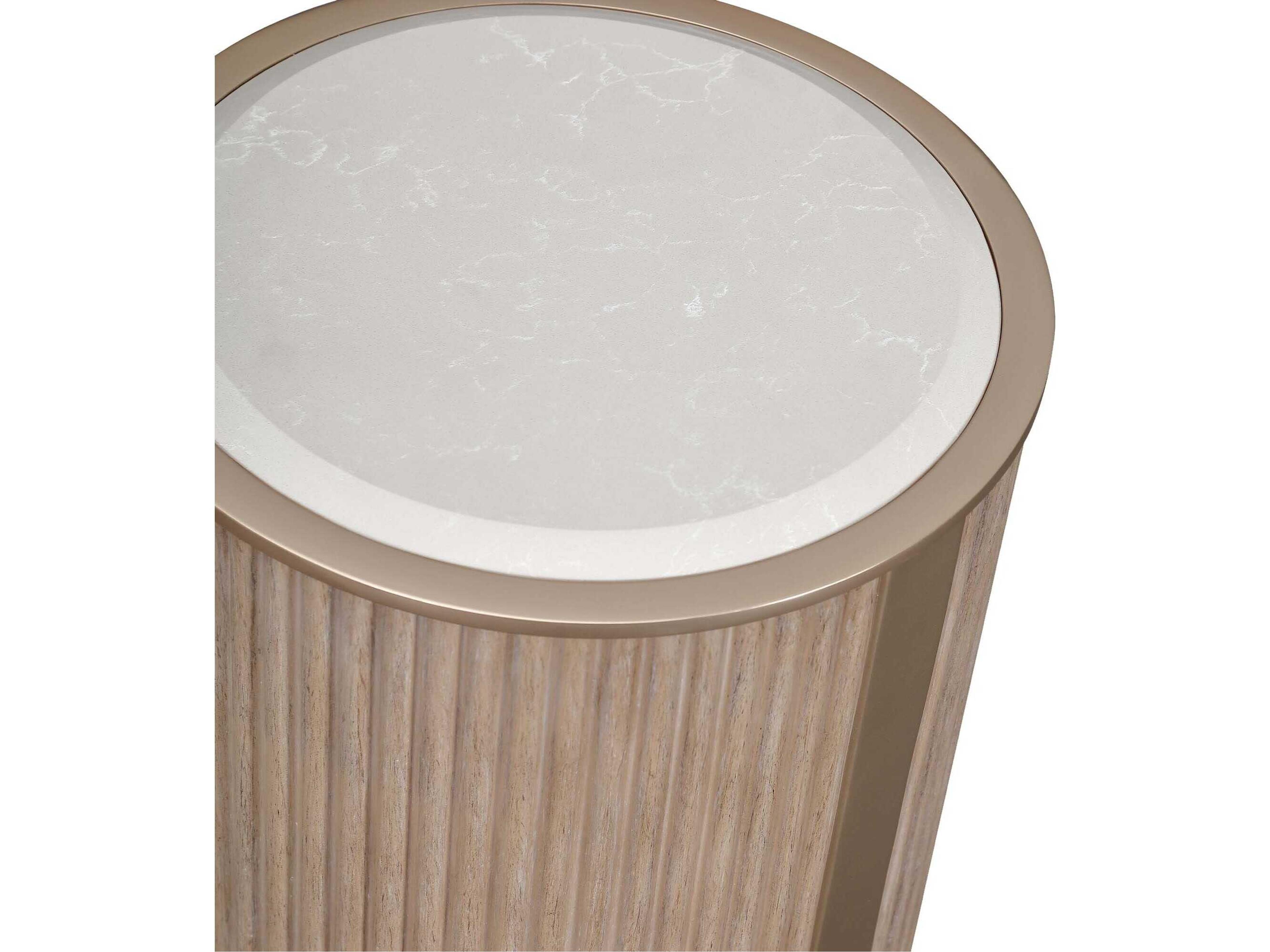 Michael Amini West Kensington Round Marble Sea Salt Caramel End Table