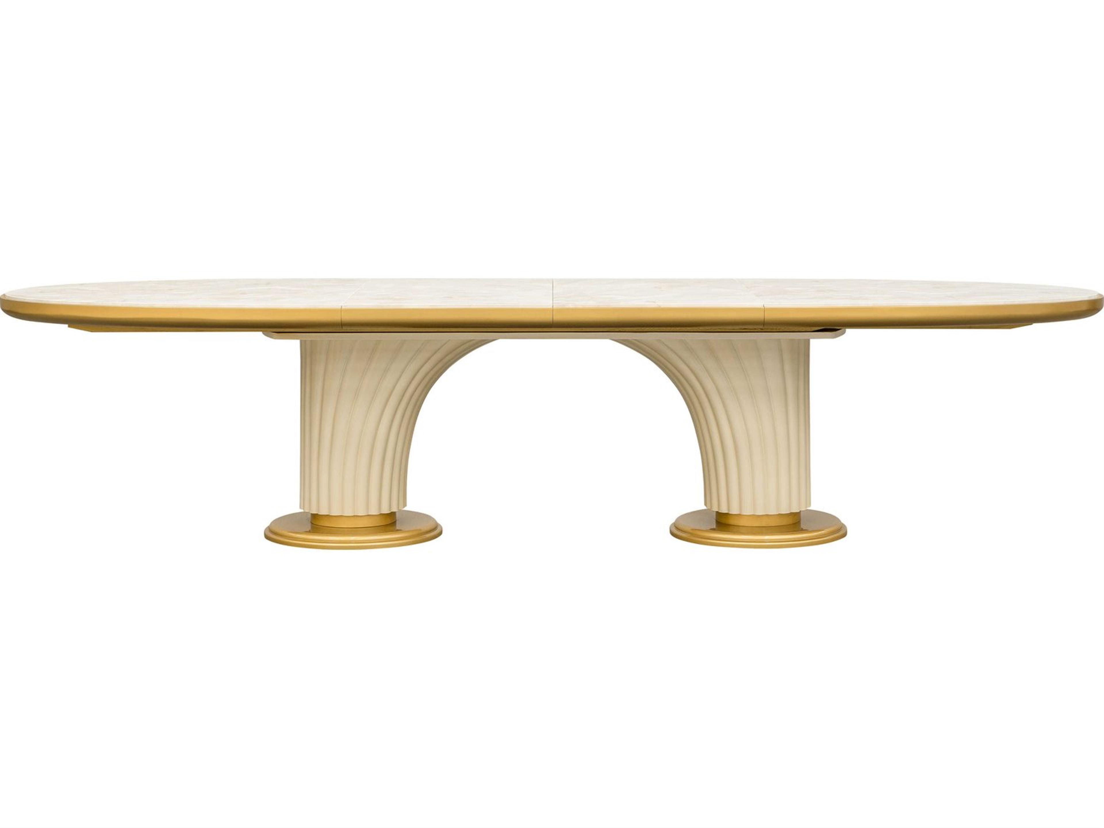 Luxecor Gilded Oval Wood Light Champagne Dining Table