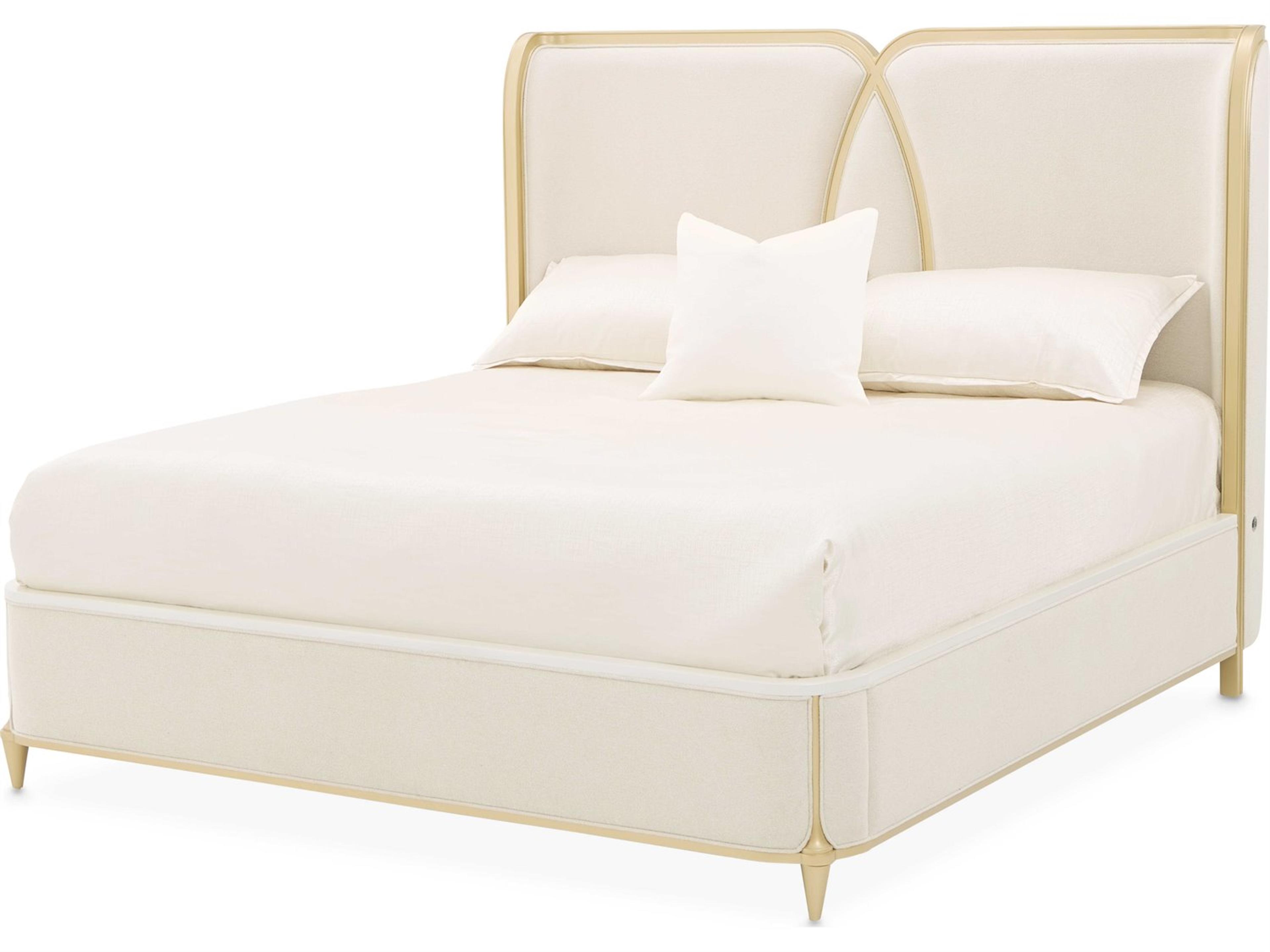 Gilded Light Champagne Gold Poplar Wood Upholstered King Platform Bed