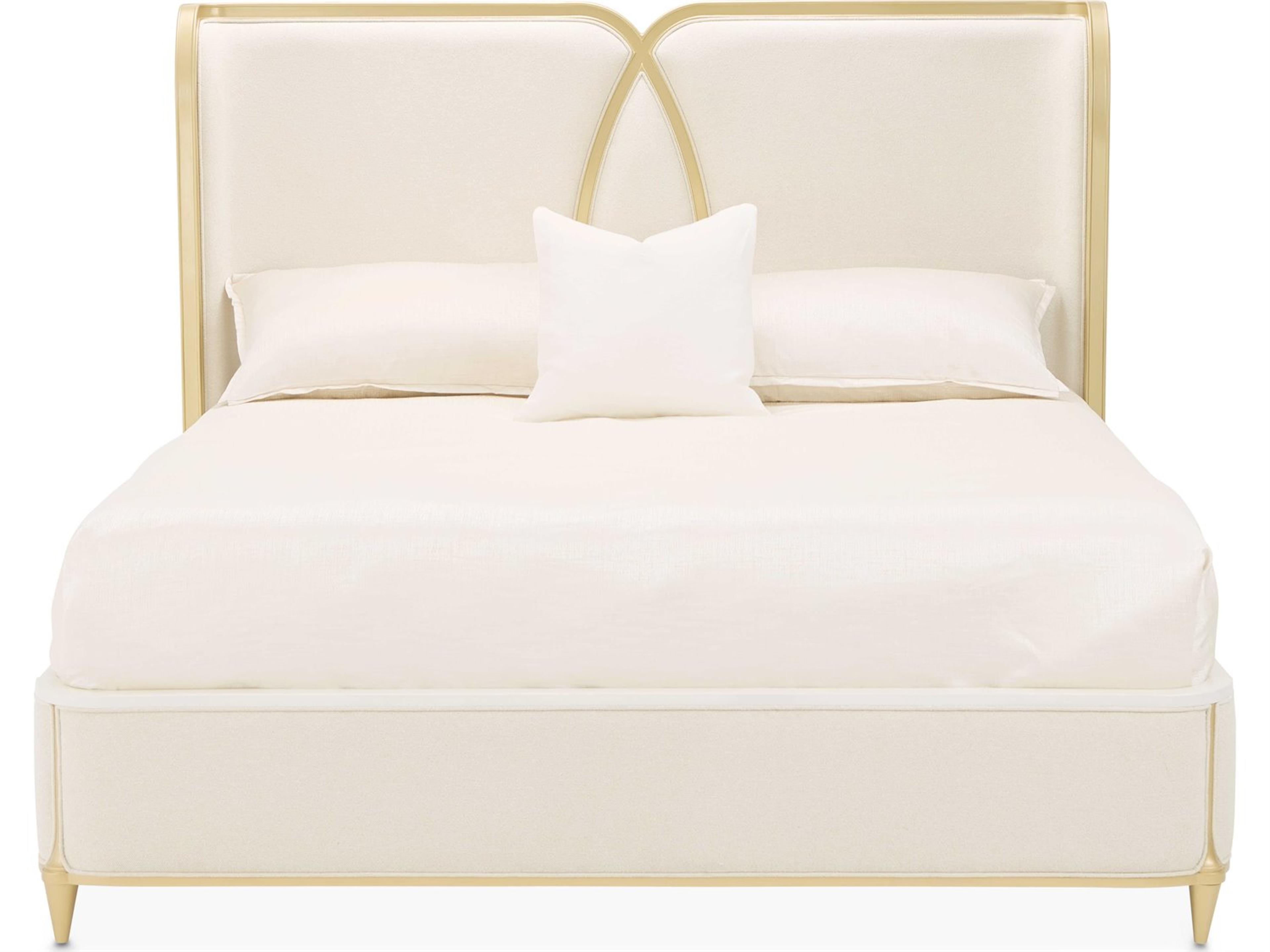 Luxecor Gilded Light Champagne Gold Poplar Wood Upholstered Queen Platform Bed