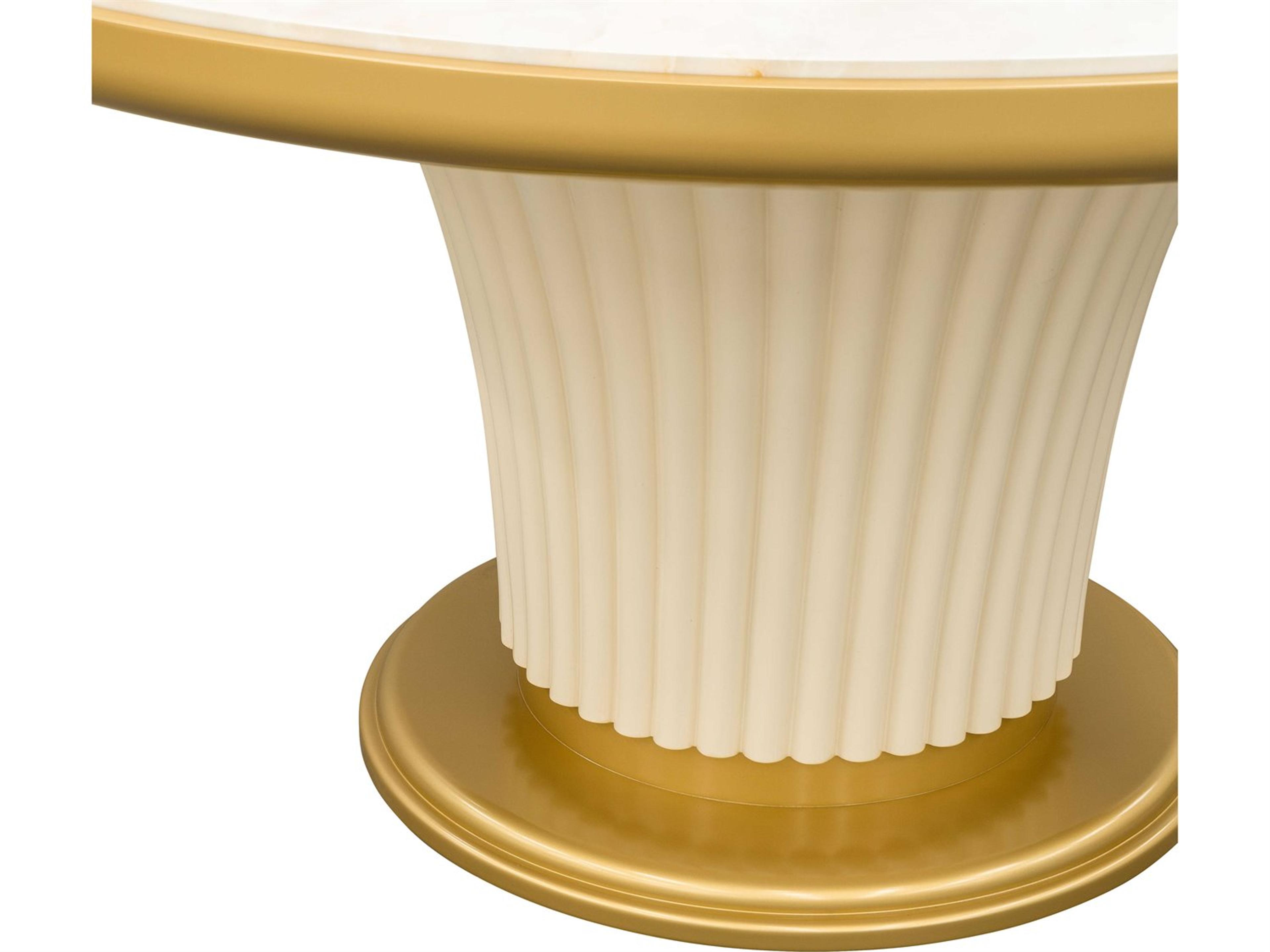 Luxecor Gilded Round Wood Light Champagne Dining Table