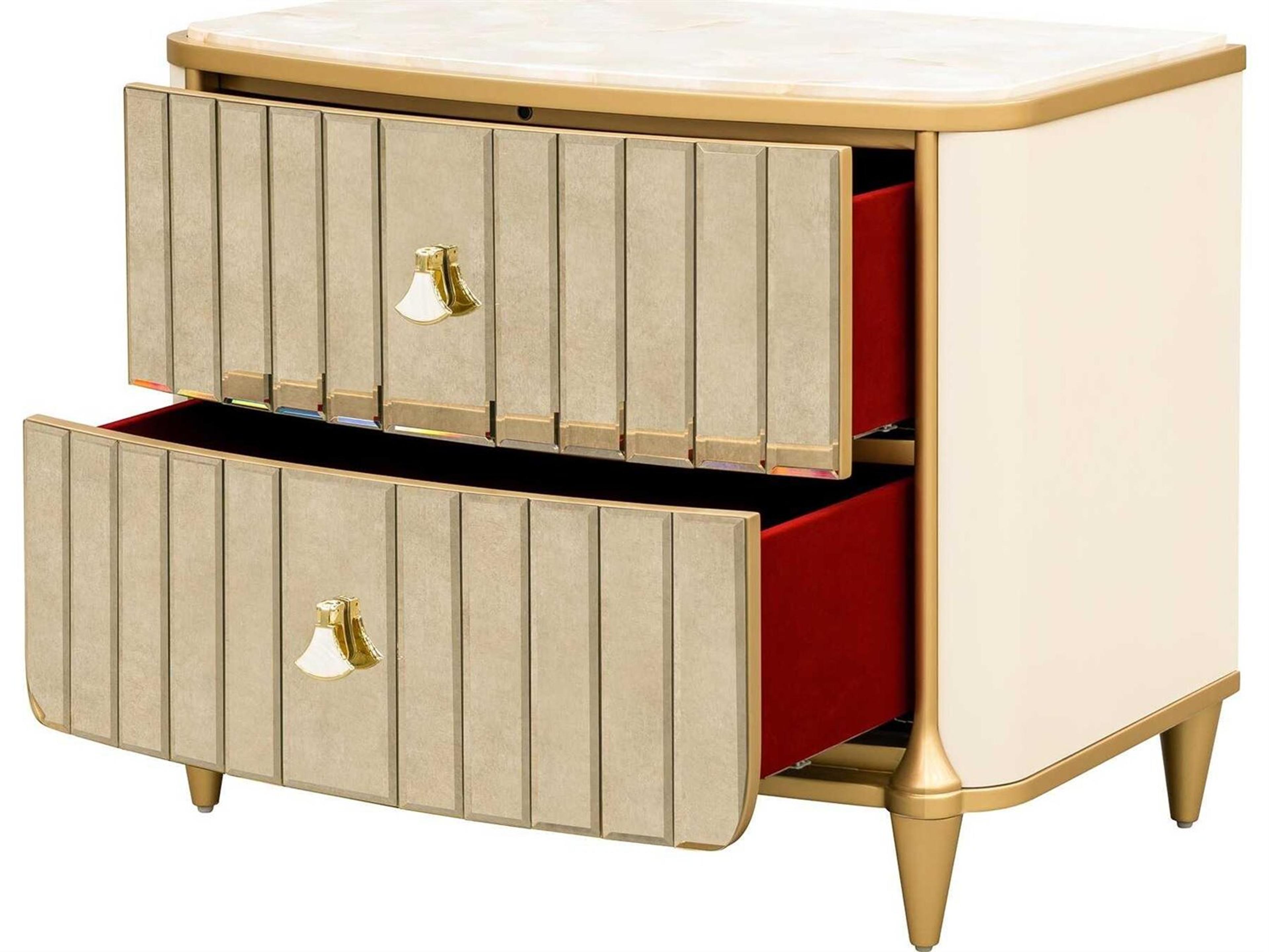 Luxecor Gilded 2-Drawers Gold Poplar Wood Nightstand